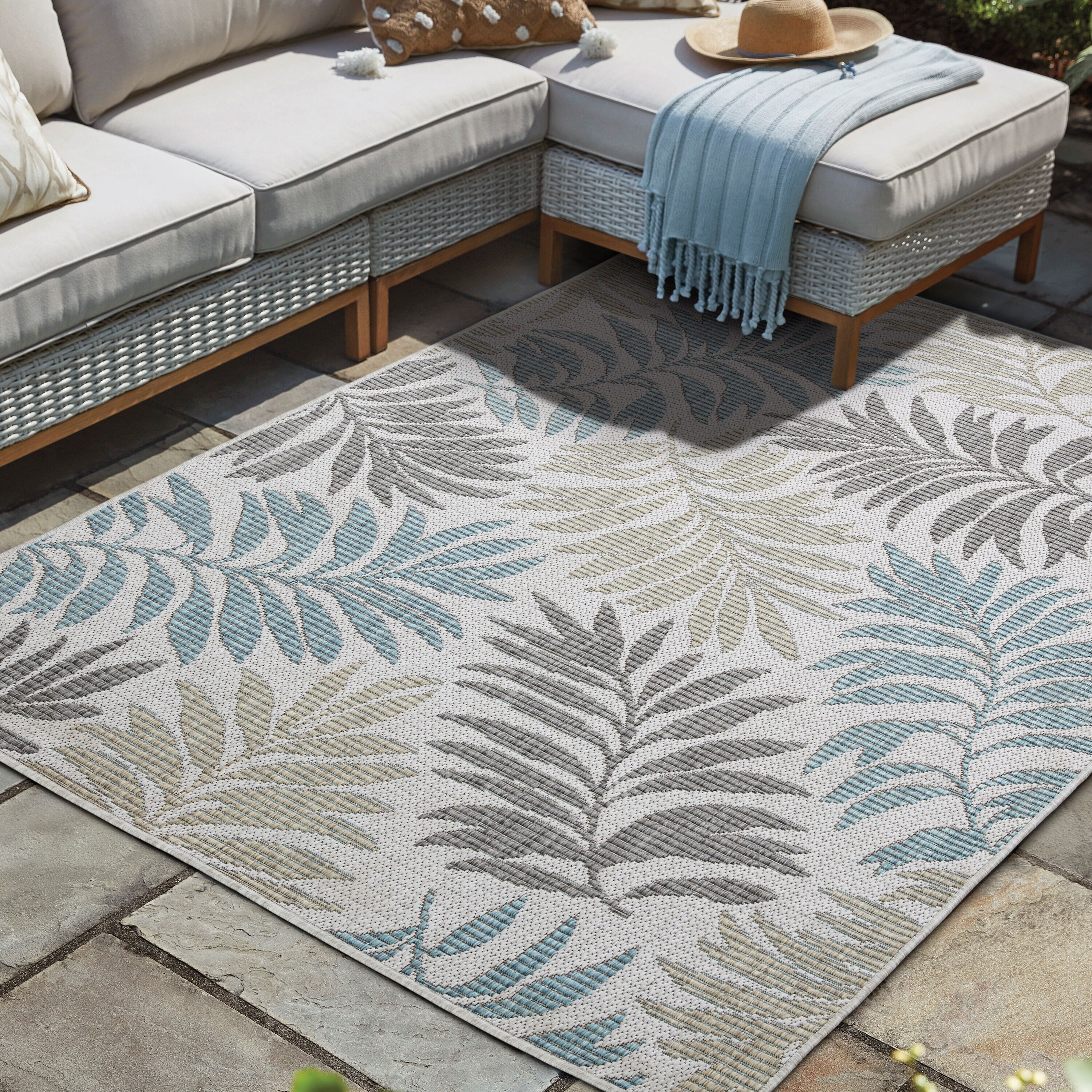 allen + roth Neutral Fern 10 x 13 Neutral Outdoor Floral/Botanical Area