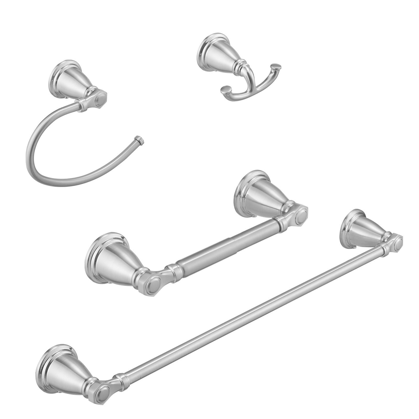 BWE A-91066-N 4 -Piece Urban Stream Brushed Nickel Decorative Bathroom Hardware Set Towel Bar, Toilet Paper Holder, ,Robe Hook Included