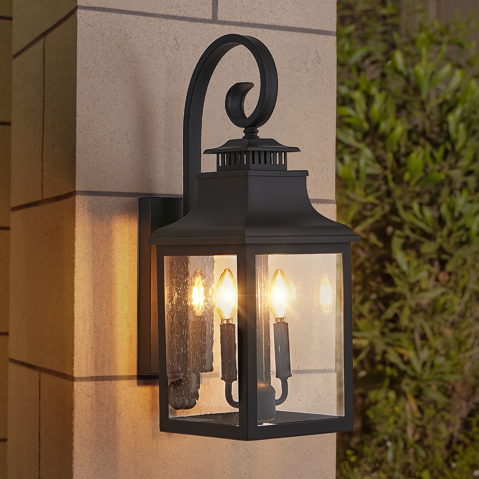 Tenleaf 23IN Outdoor Wall Lantern Light Vintage Black Metal Sconce with Clear Seeded Glass for Porch Patio and Garden