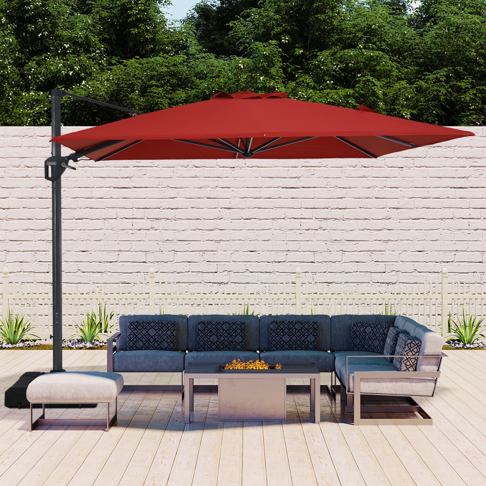 Casainc 11 Ft Red Solar Powered Cantilever Patio Umbrella In The Patio Umbrellas Department At 0040