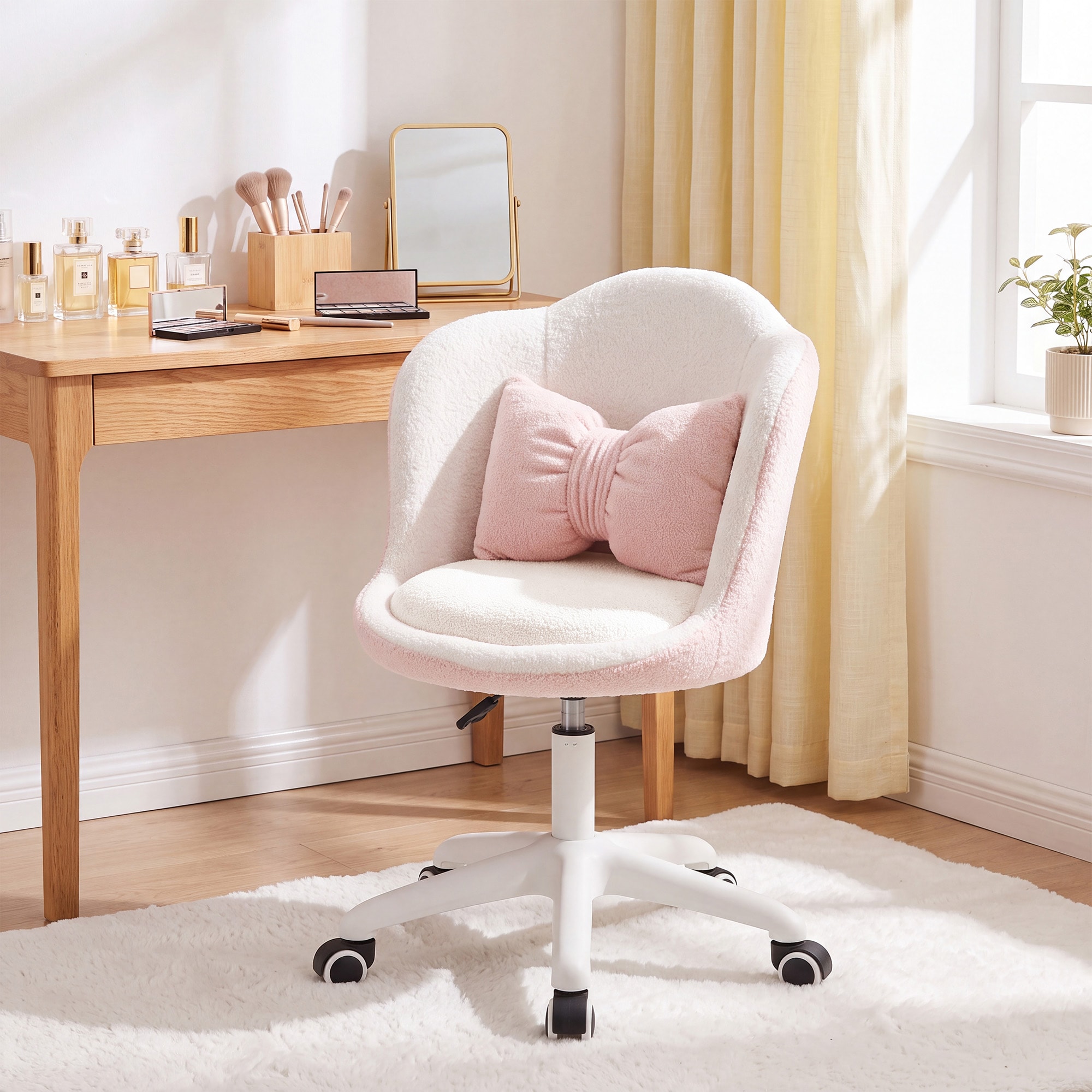Garvee - Plush Adjustable Kids Desk Chair Cute Swivel Study Chair with Bow Pillow