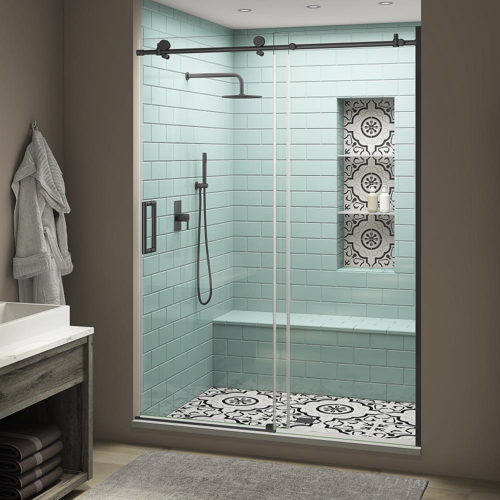Aston Coraline XL 56-in to 60-in W x 80-in H Frameless Sliding Black Alcove Shower  Door (Clear Glass) in the Shower Doors department at Lowes.com