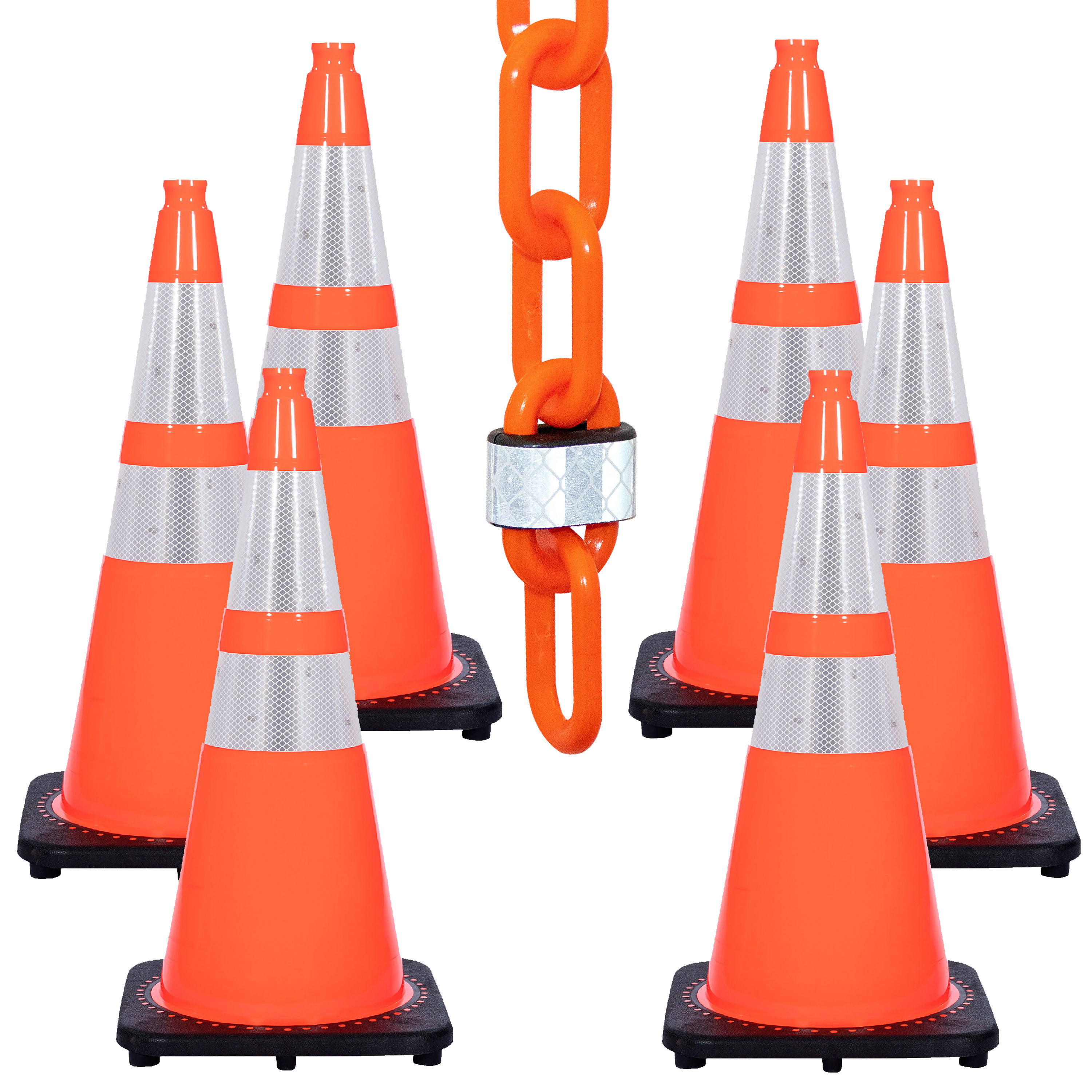 Mr. Chain 23280-6 28 Inch Safety Orange Reflective Traffic Cones and Reflective Chain Kit (6-Pack)