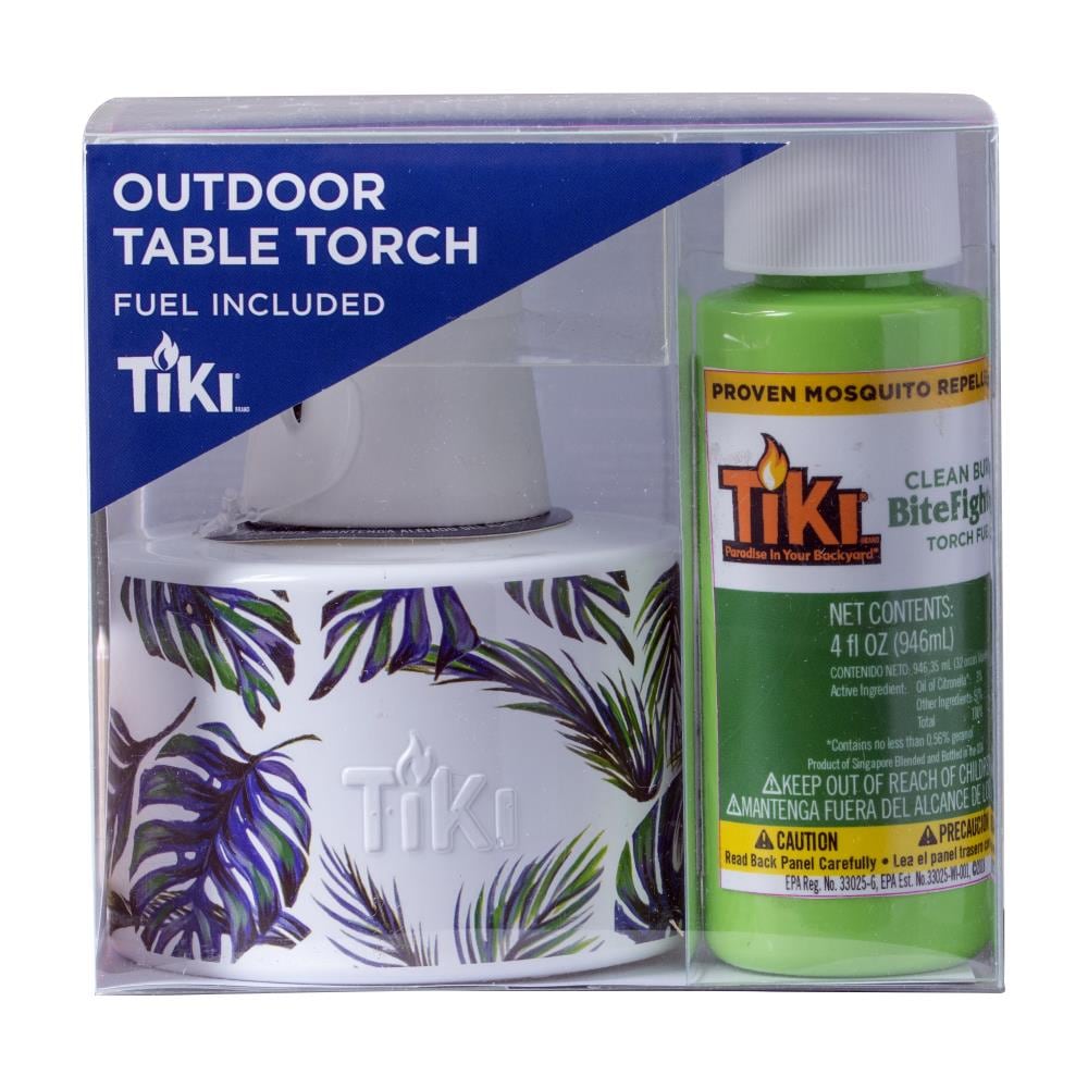 TIKI 1119082 4-in Blue Palm Glass Citronella Tabletop Torch