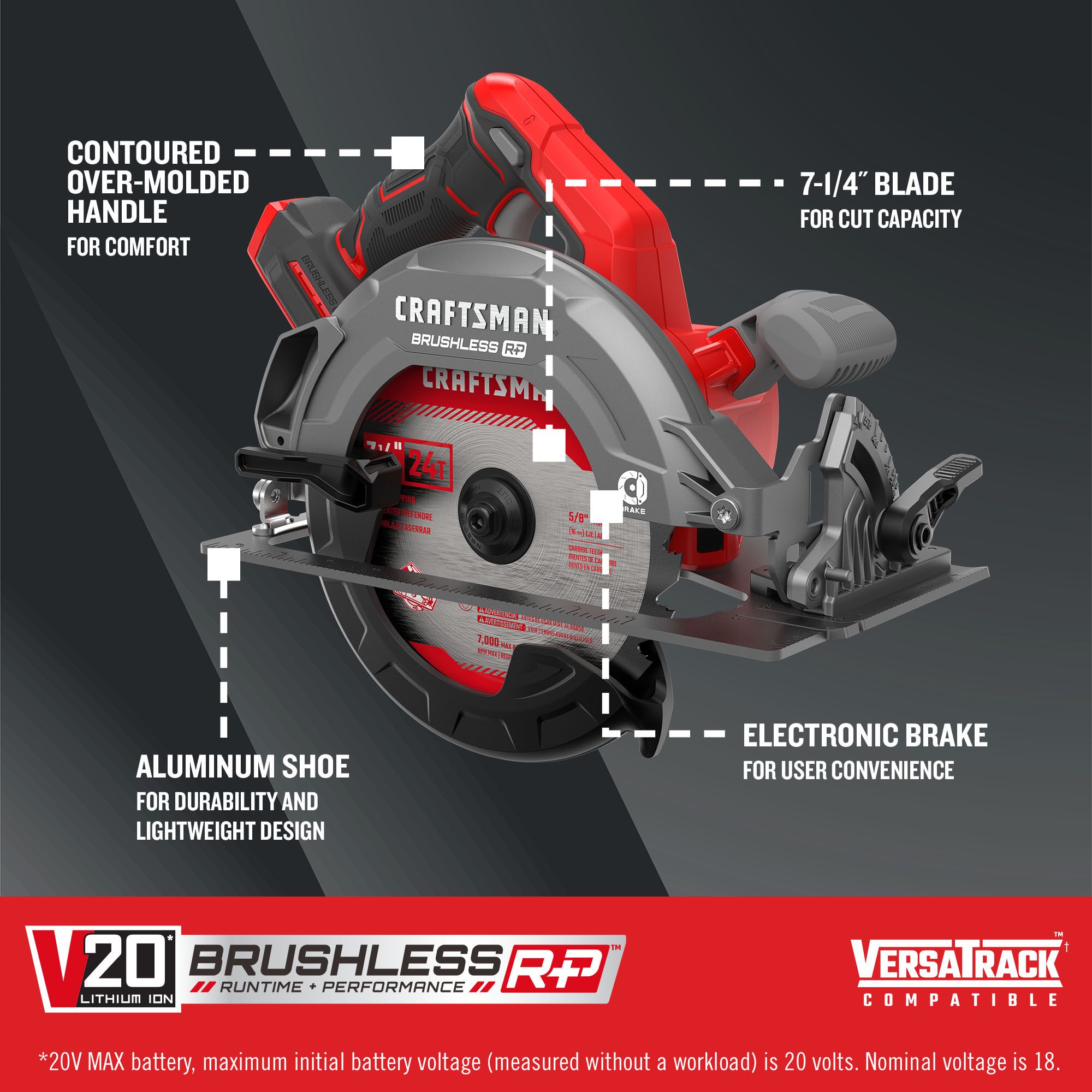 CRAFTSMAN V20 RP 20-volt Max 7-1/4-in Brushless Cordless Circular saw