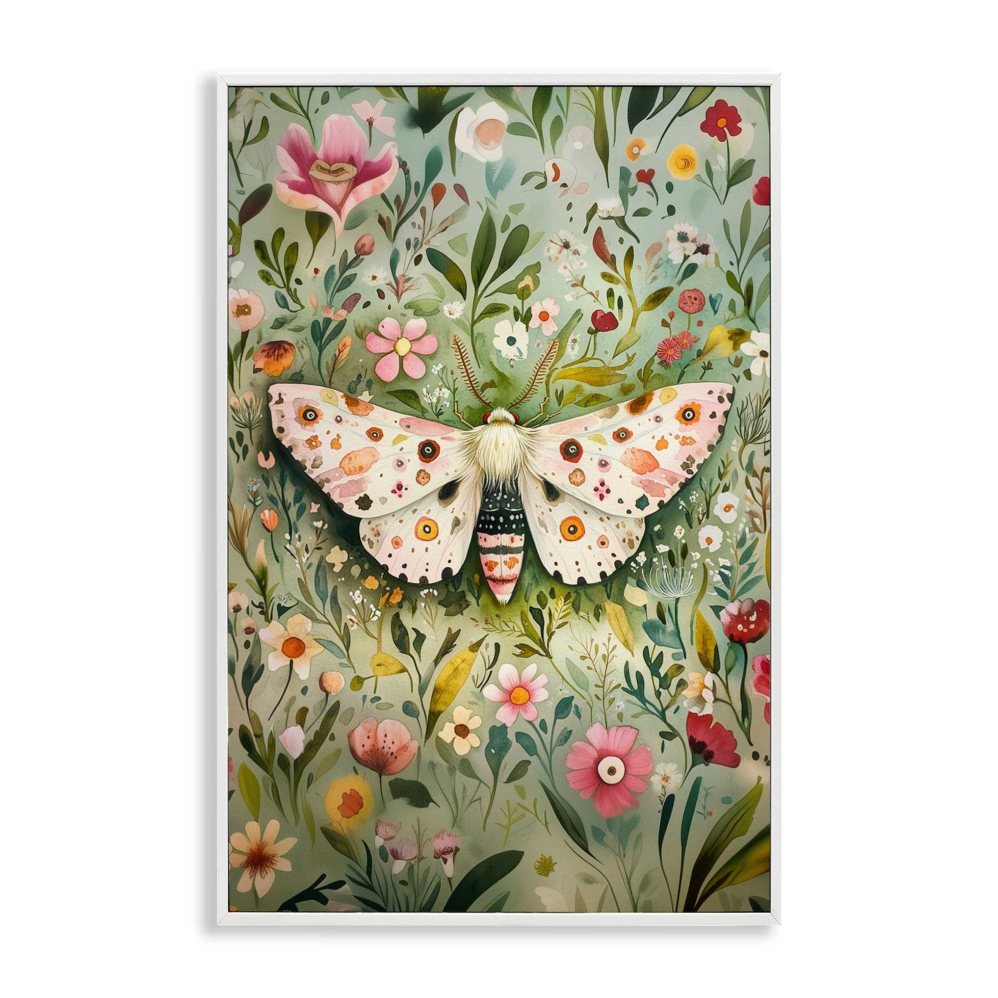 Stupell Industries BT-877-WFR-16X24 Floral Moth and Botanicals White Framed Giclee Art By The Dutch Lady 16 x 24