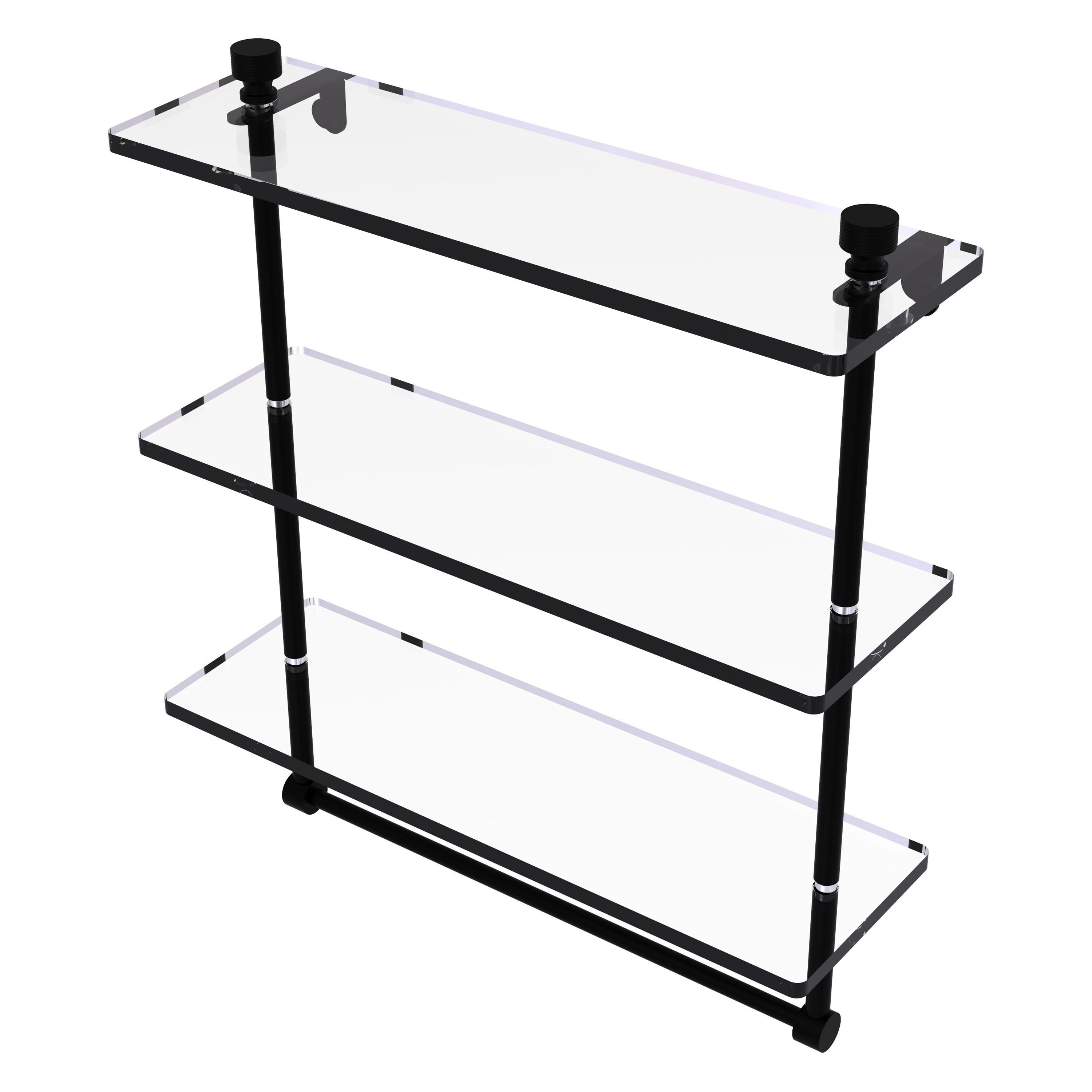 YorkHoMo Glass Shelf, Black, 2 Pack, Bathroom Glass Floating Shower Shelves  with Rail, 9.8 x 9.8 x 2.4 in