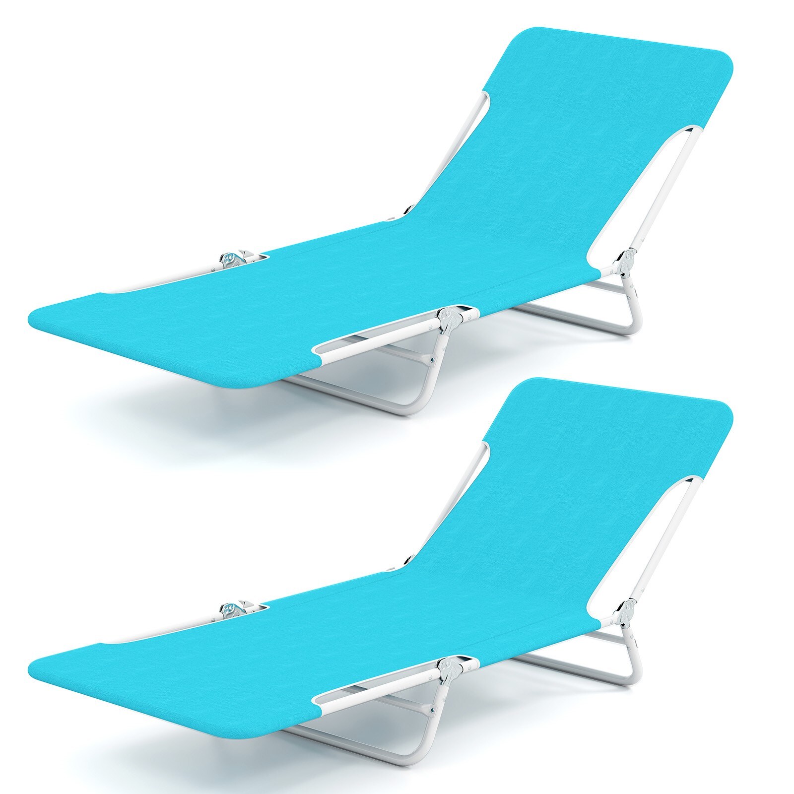 Slickblue Folding Reclining Beach Lounge Chair Set of 2 Oxford Fabric Adjustable and Carrying Strap Portable Outdoor Sun Lounger Chair for Pool Deck Backyard in Multiple Color Options