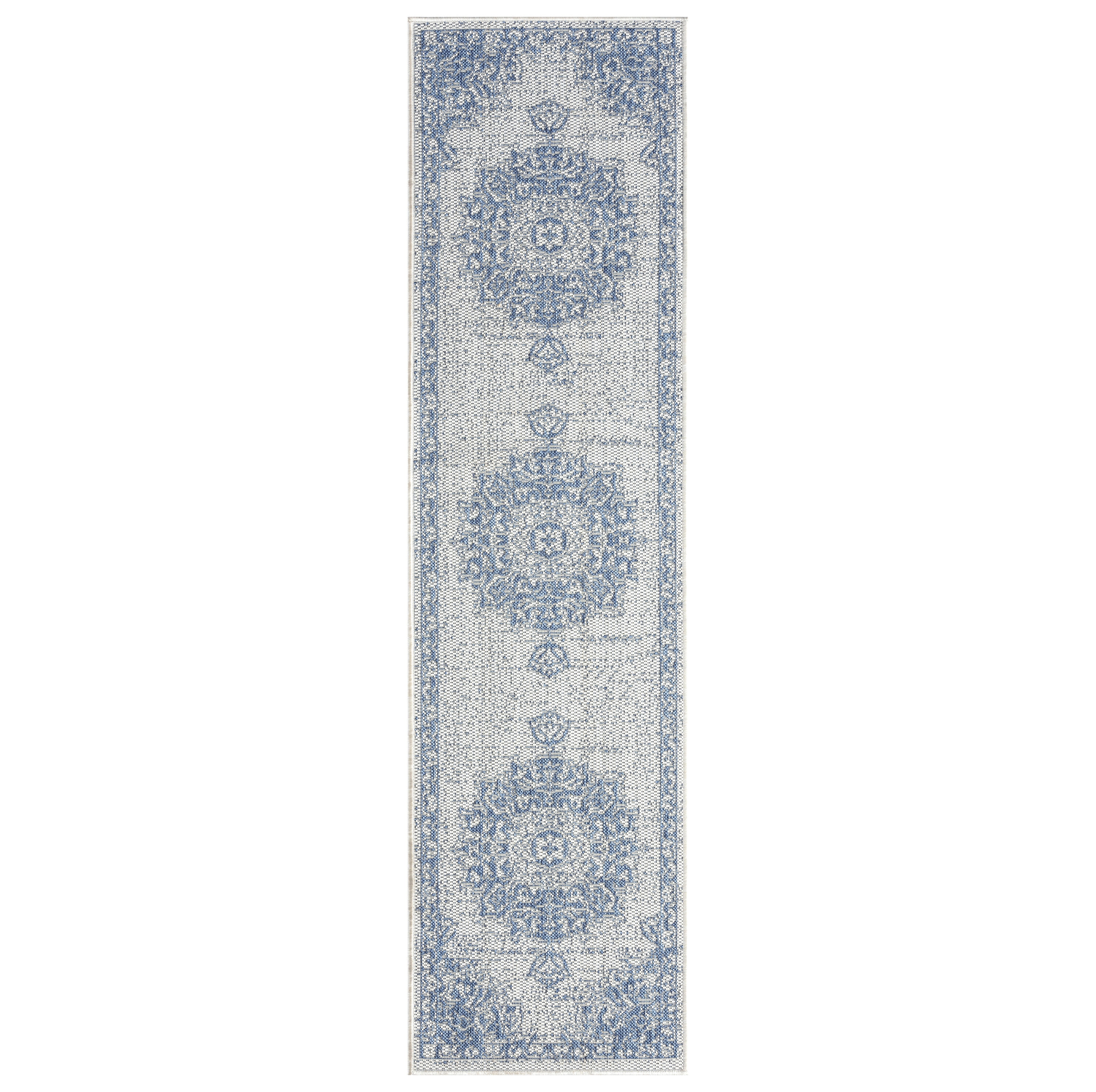 Nicole Miller 4-2652-705 2 x 7 (ft) Loomed Polypropylene Blue Rectangular Indoor/Outdoor Medallion French Country Runner rug