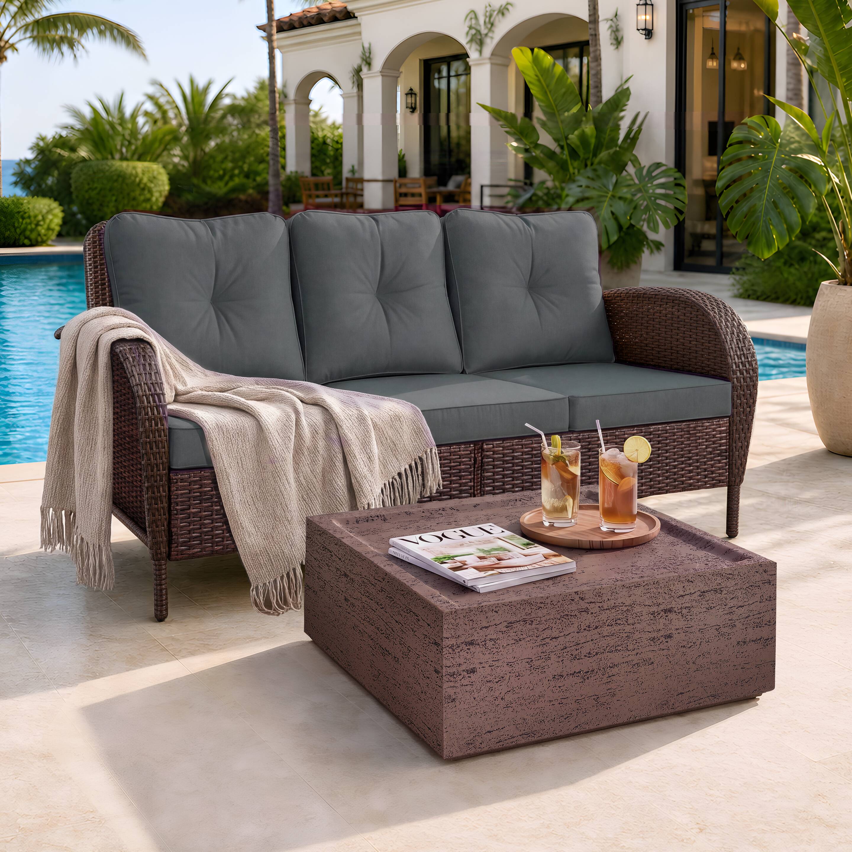 Patio Watcher - 2 -Piece Wicker Patio Conversation Set with Gray Cushions Included