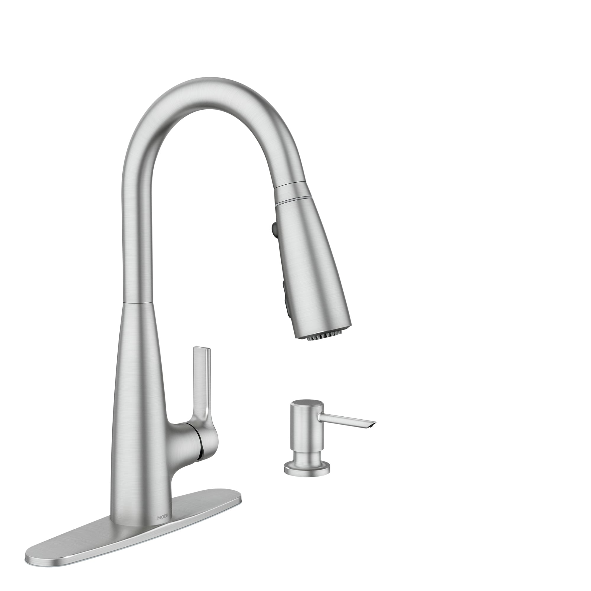 Moen Haelyn Spot Resist Stainless Single Handle Pull-down Kitchen Faucet  with Deck Plate and Soap Dispenser Included