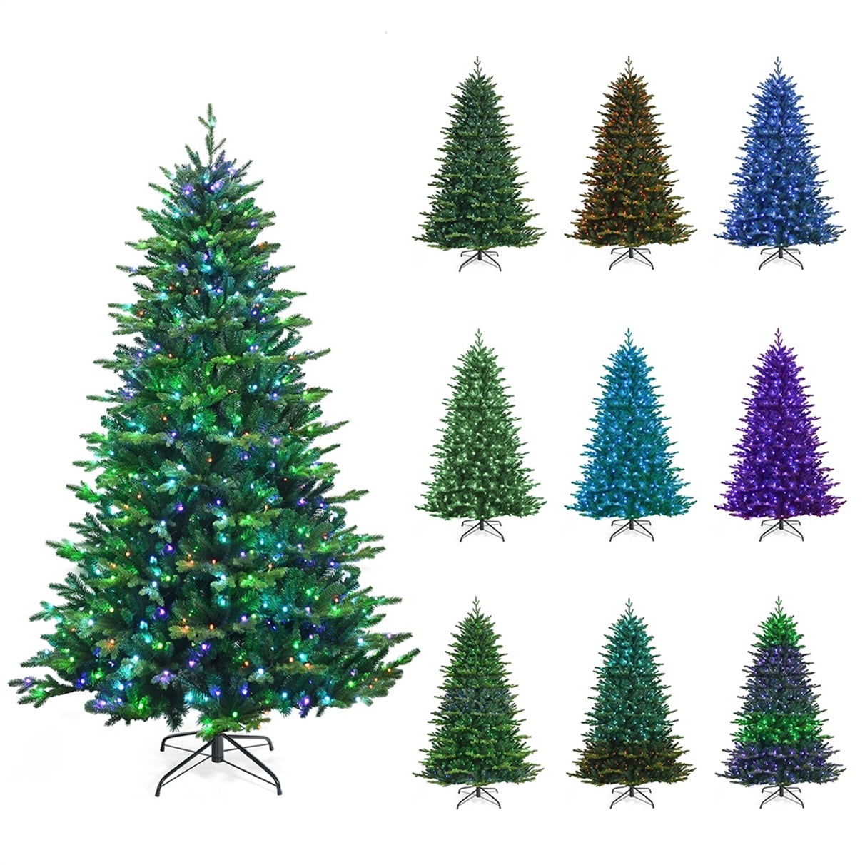 Gtnali 8-ft Pre-Lit Green PE and PVC Artificial Christmas Tree with 2956 Tips 670 Color-Changing LED Lights App Control