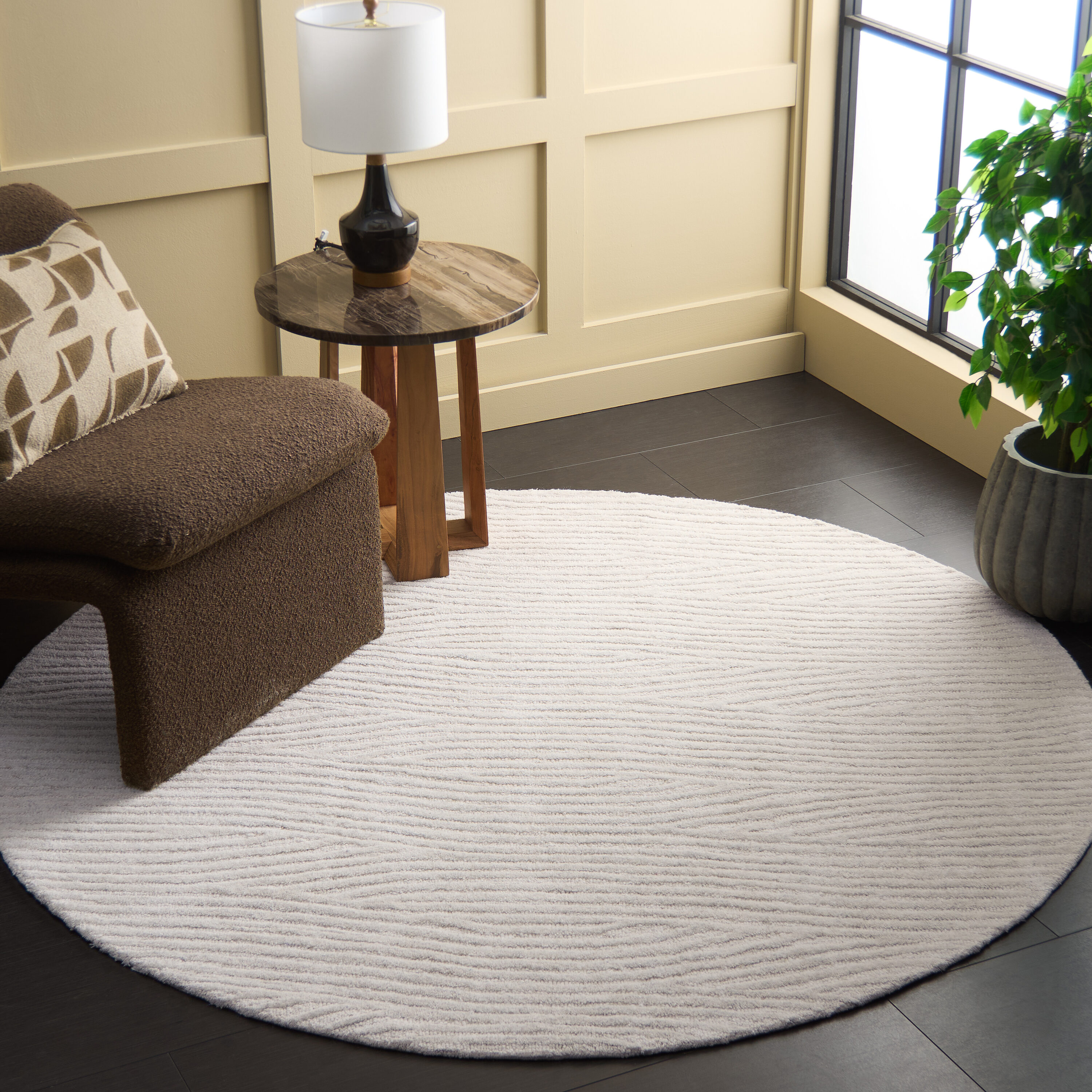  Harvest 103 Silver/Ivory Solid / Tonal 6ft x 6ft Round Rug