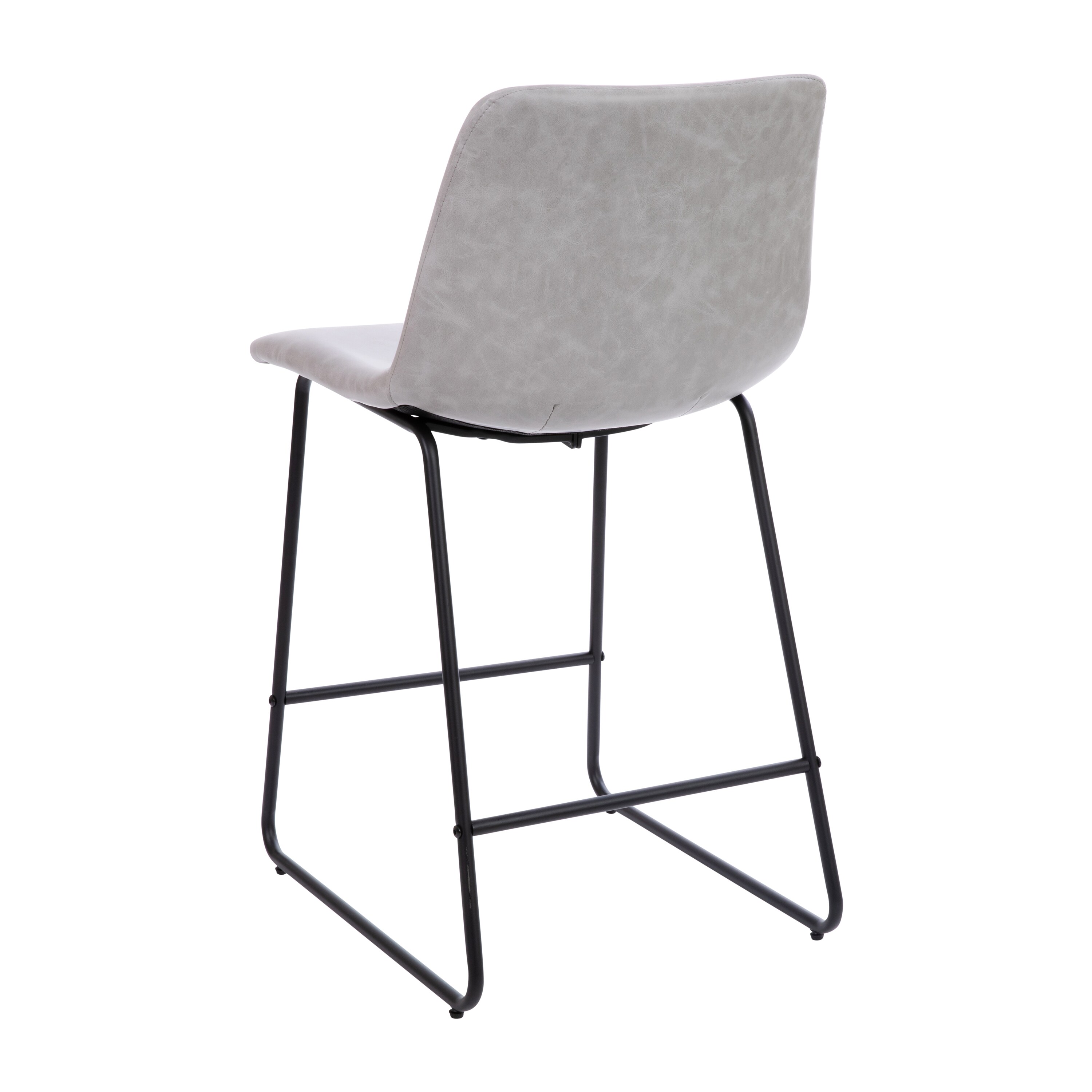 Adjustable Light Gray Leather & Metal Dining Stools, Set of 2