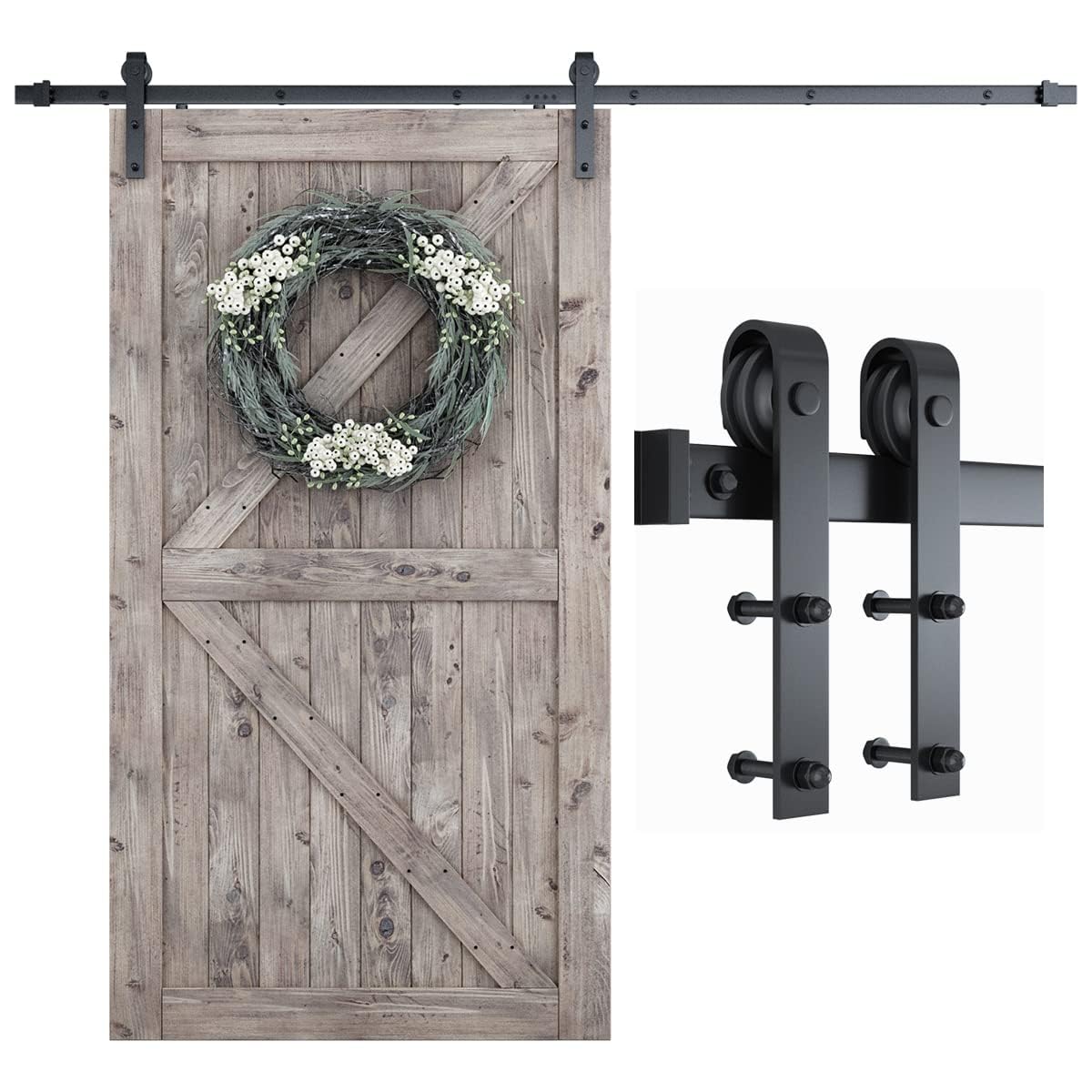 Phyfalip  8 2 FT Barn Door Hardware Kit for 48 Inch Door Panel Smooth Quiet Sliding Track J Shape Hanger Easy Install Fits Door Weight Up to 220