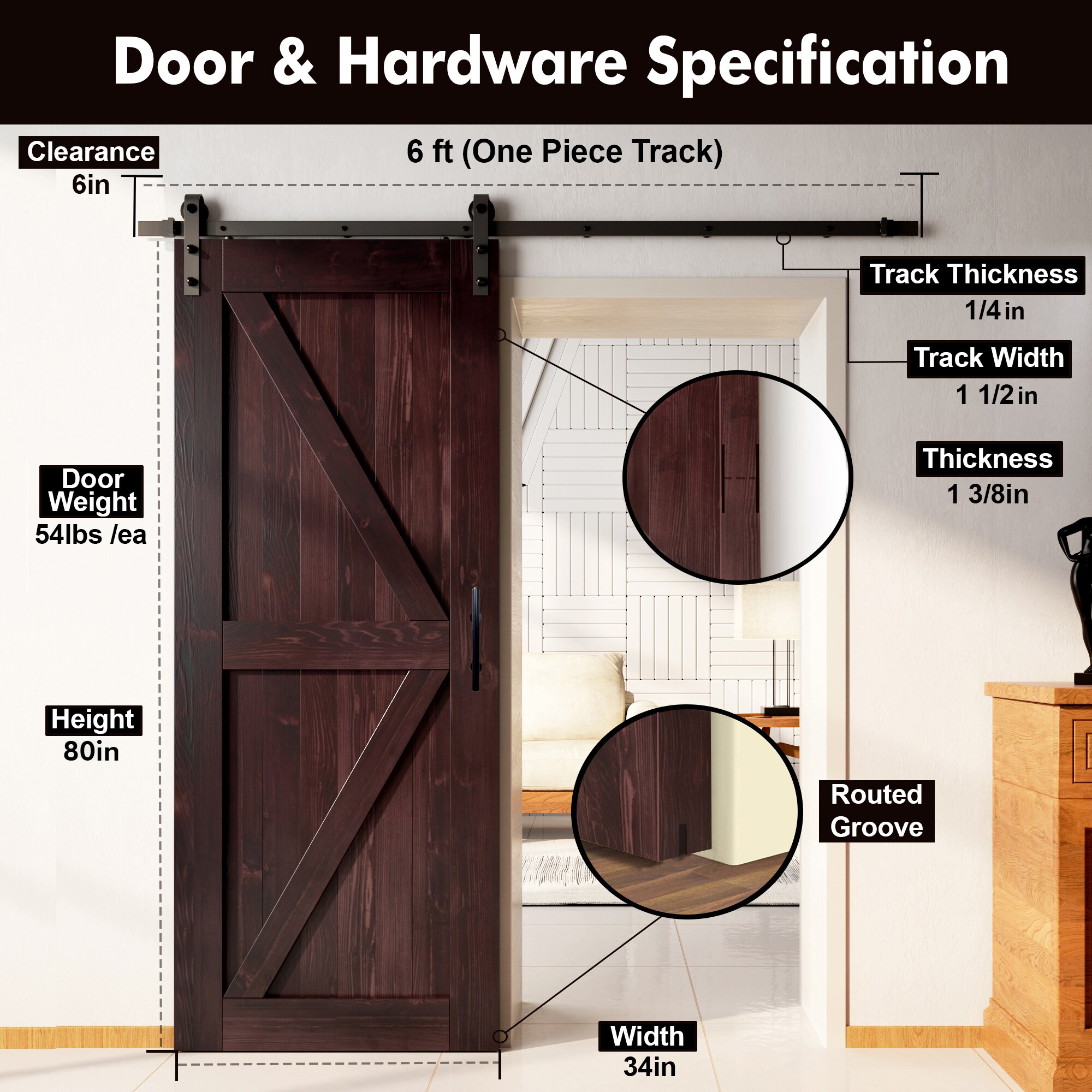 HOMACER YT1TGH072C-3480F-RD Barn-Doors - View #2