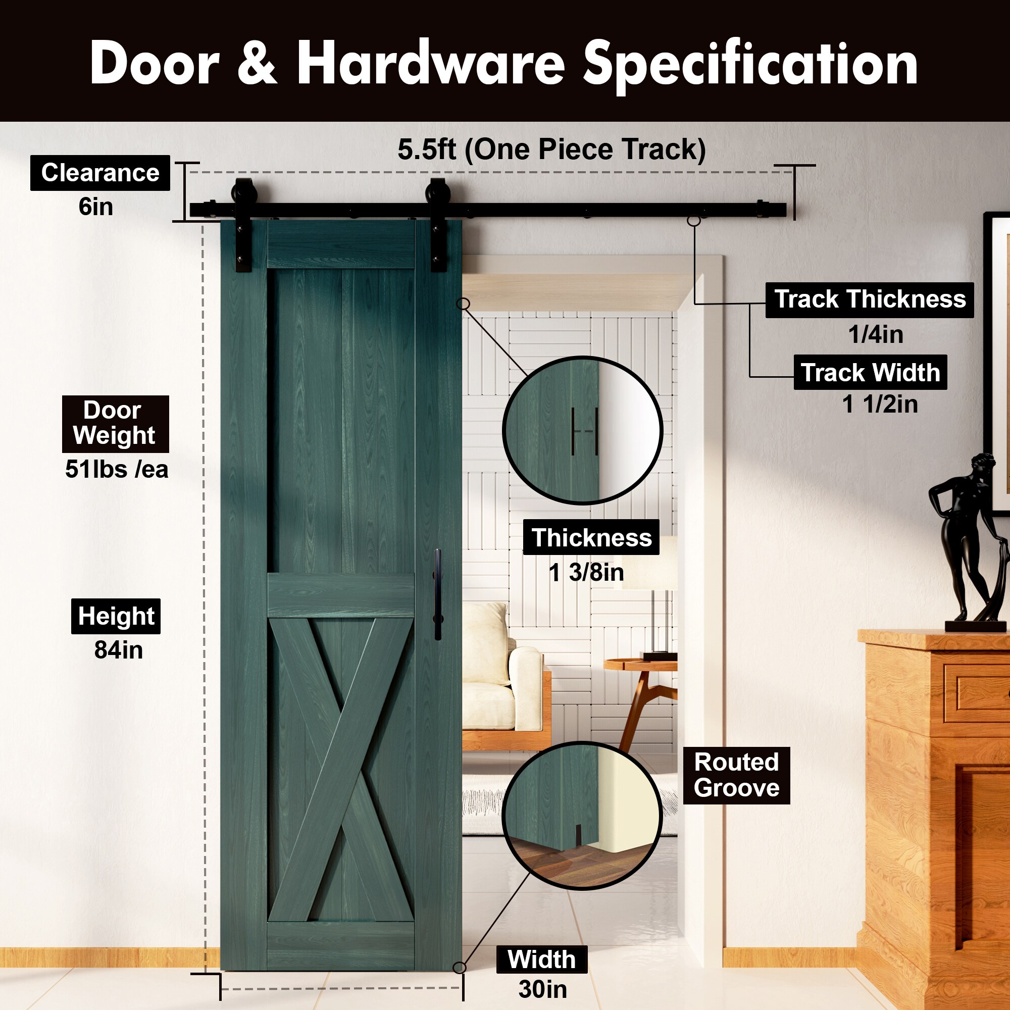 HOMACER YT1TGH066C-3084-X-RP Barn-Doors - View #7