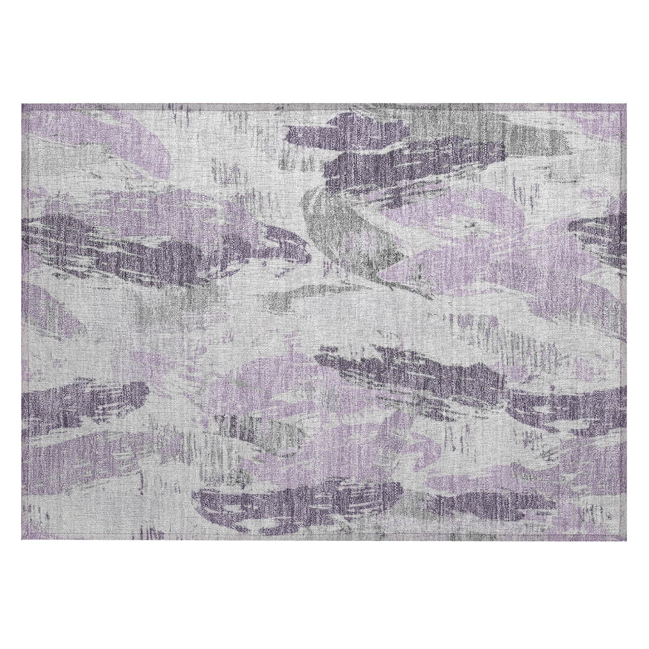 Lavender and Gray Rectangular Washable Synthetic Rug