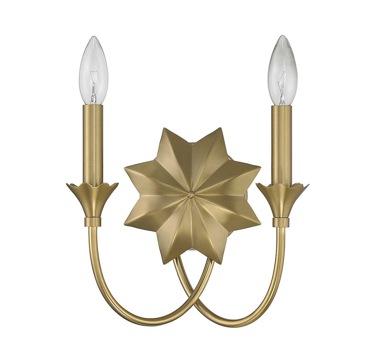 Warm Brass 2-Light Dimmable Wall Sconce with Star Design