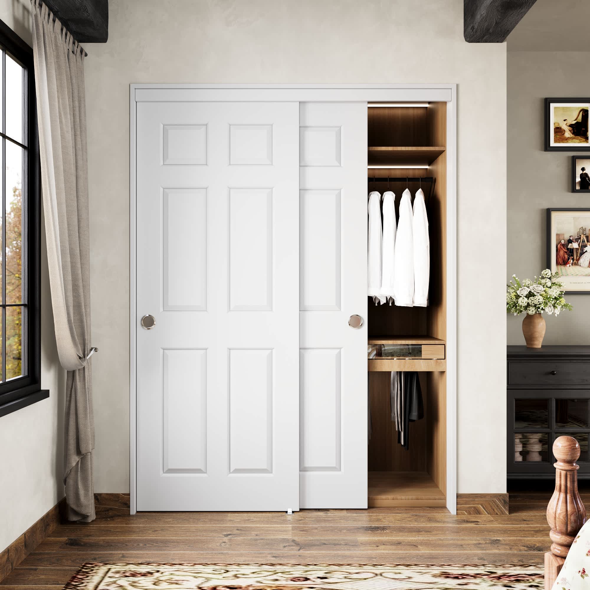 Ark Design 60-in x 80-in White 6-panel Smooth Solid core Prefinished MDF Closet Door Sliding Closet Door Hardware Included