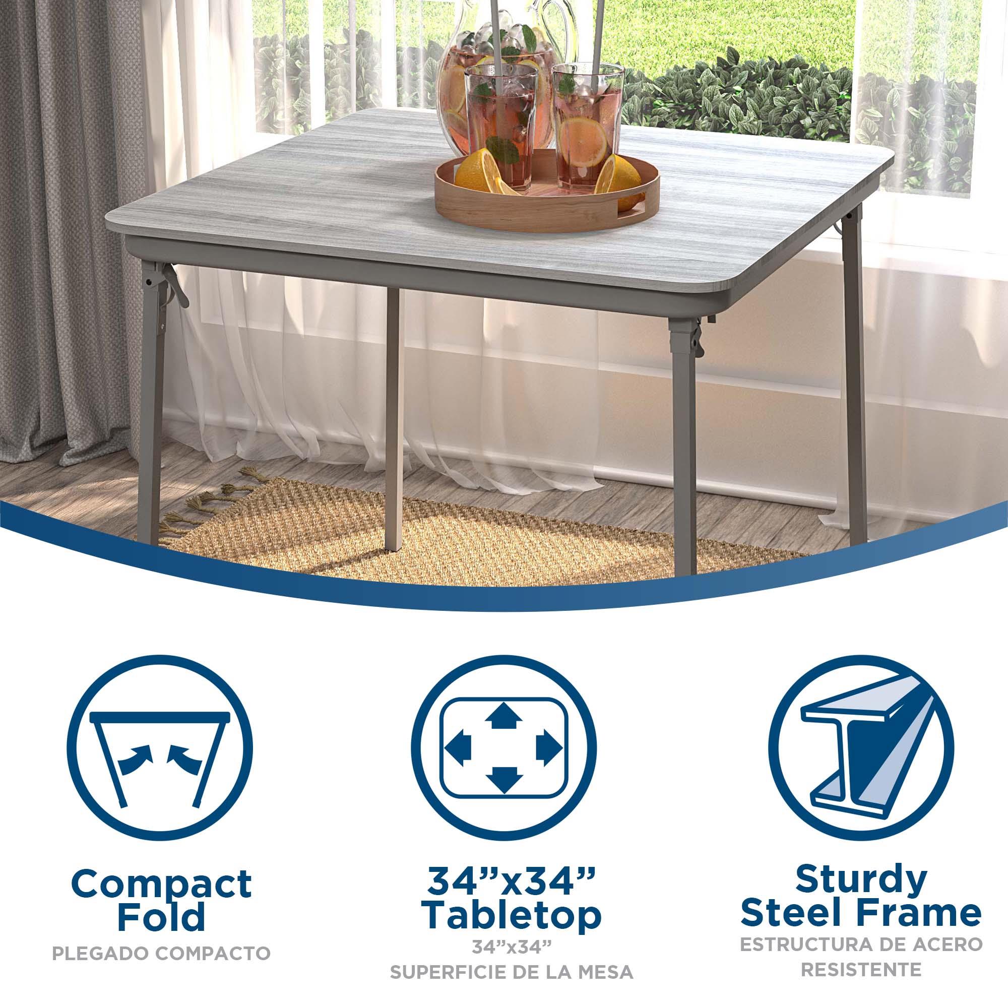 Gray Composite Square Folding Card Table with Steel Frame