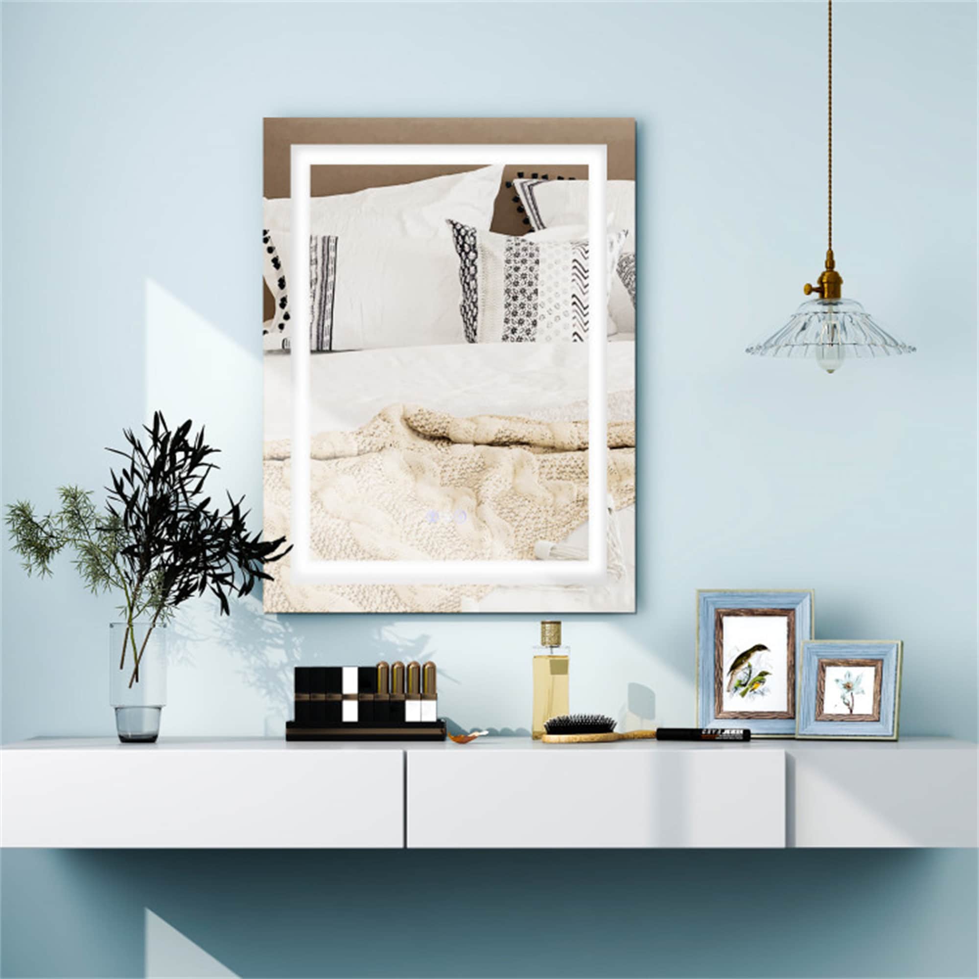 BABOOM BOM-A7873US-CO Wall Mirror 24-Inches x 32-Inches Beveled Frameless Rectangle Dimmable LED Lighted Fog Free Bathroom Vanity Mirror ( Silver )