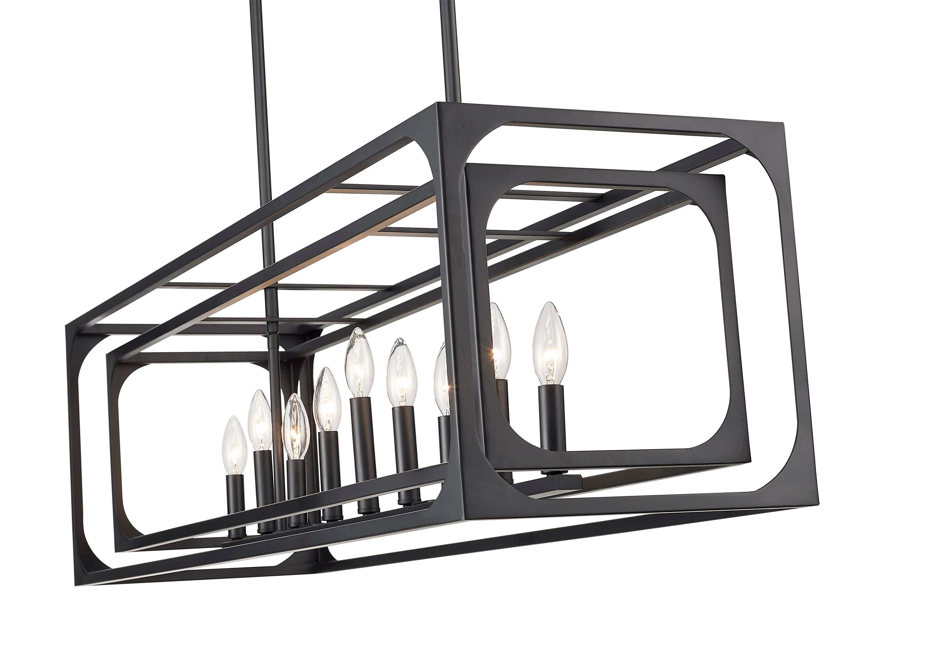 Matte Black Industrial 9-Light Linear Candle Chandelier