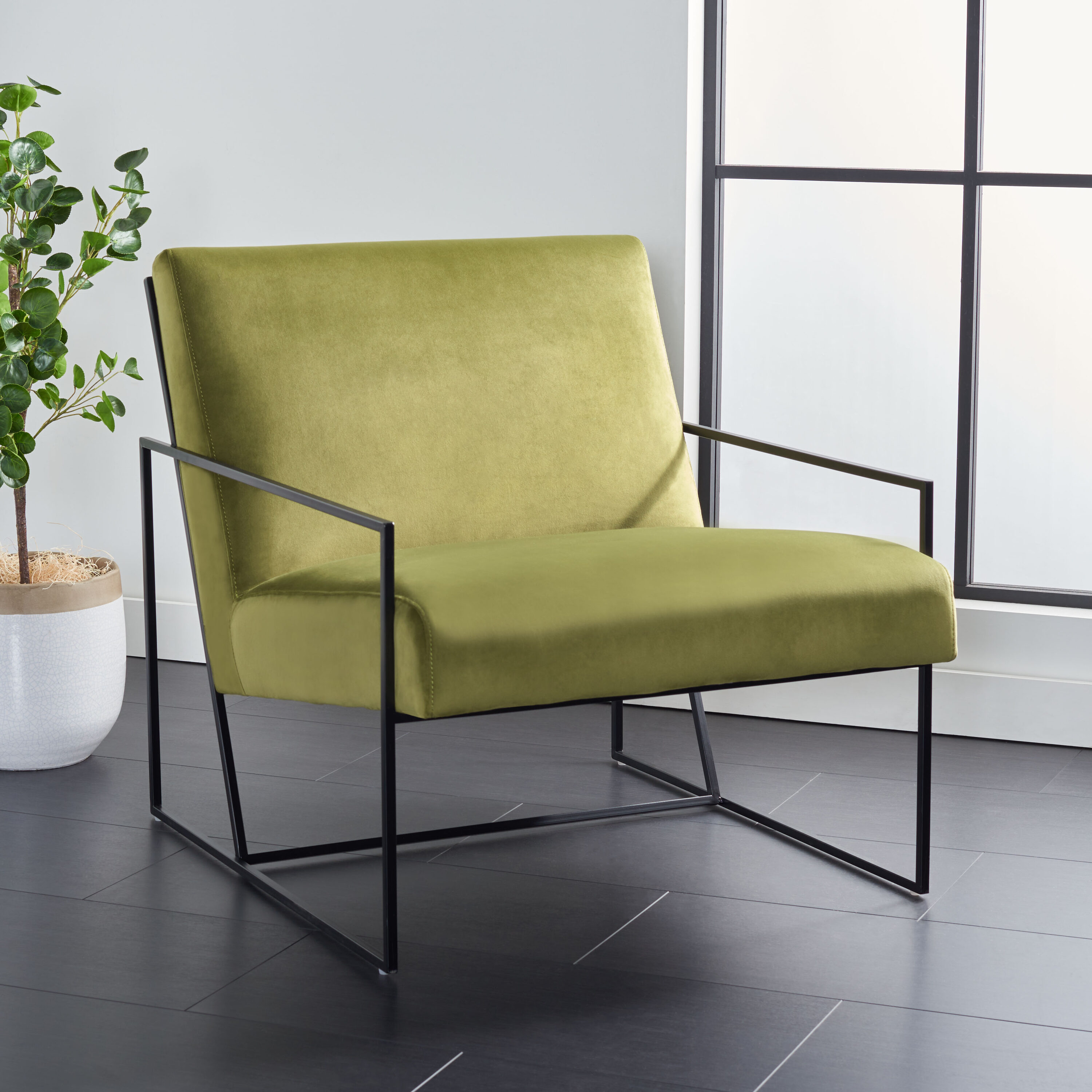 Safavieh ACH5200B Scandinavian Green/Black Velvet Accent Chair