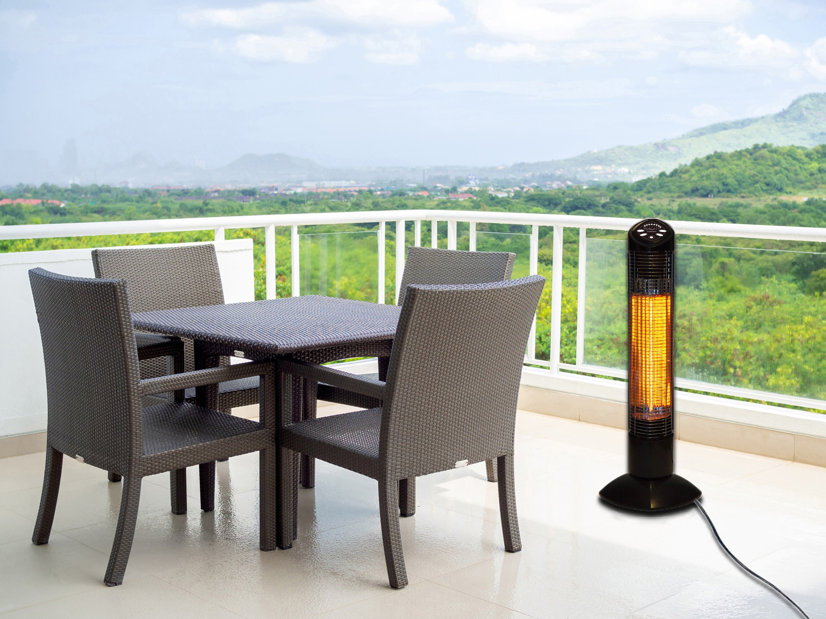 Freestanding Black Infrared Electric Outdoor Heater with Remote