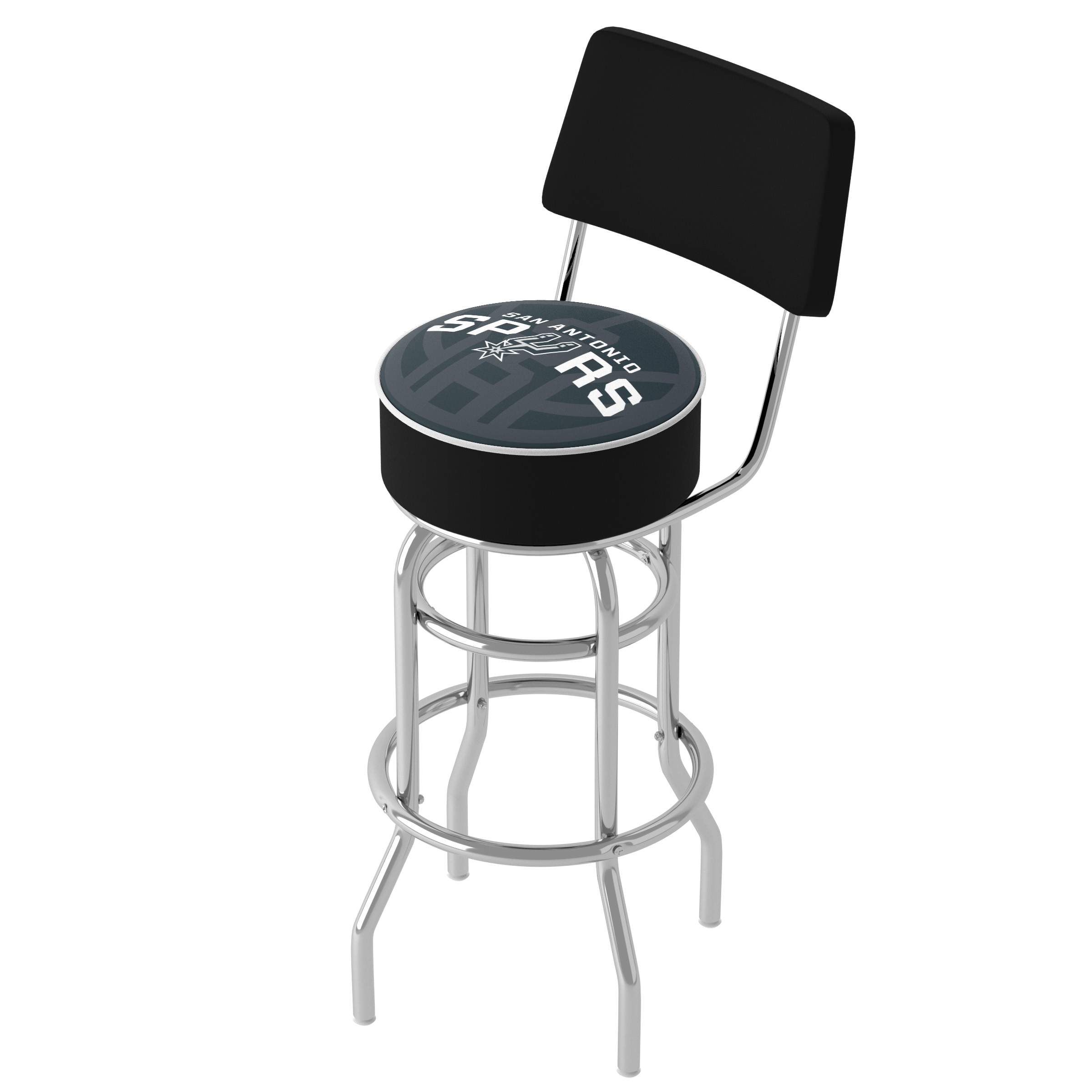 Trademark Gameroom NBA1100-SS2-TWN San Antonio Spurs San Antonio Spurs 31-in H Bar height (28-in to 33-in) Round Seat Upholstered Swivel Metal Back Bar Stool Back