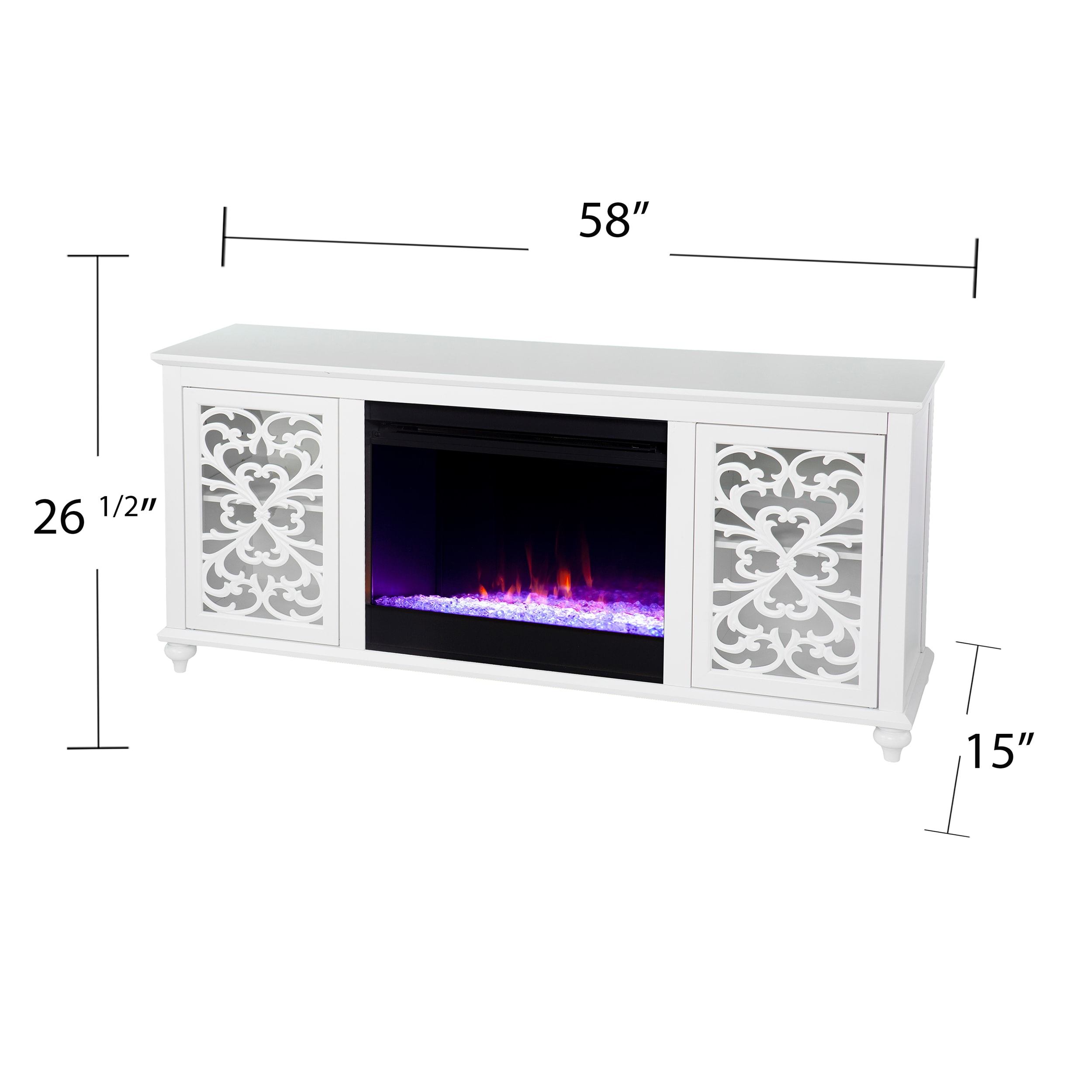 White Electric Fireplace TV Stand with Cabinets and LED Flames