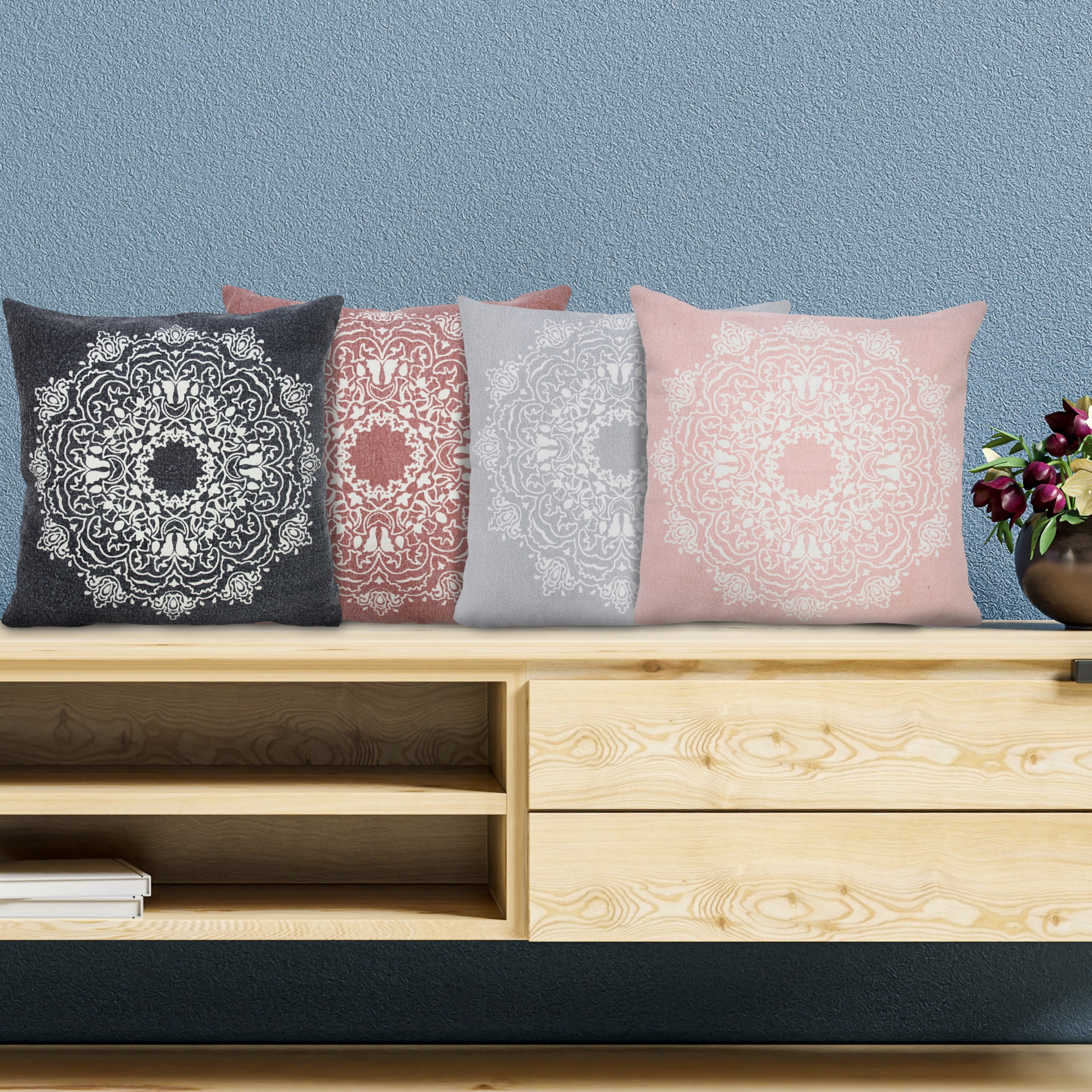 Bohemian Transitional Stonewashed 20" Square Mandala Medallion Cotton Throw Pillow