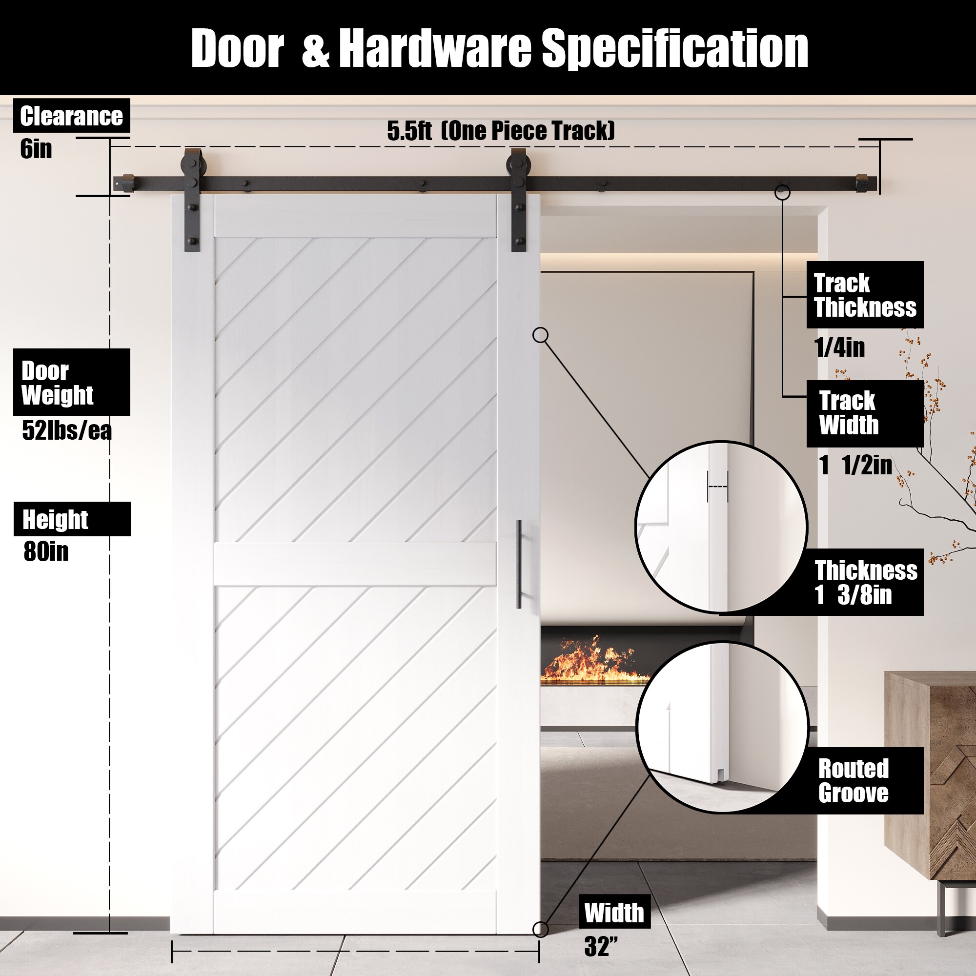 HOMACER YT1H066C-XT1-3280-WH Barn-Doors - View #2