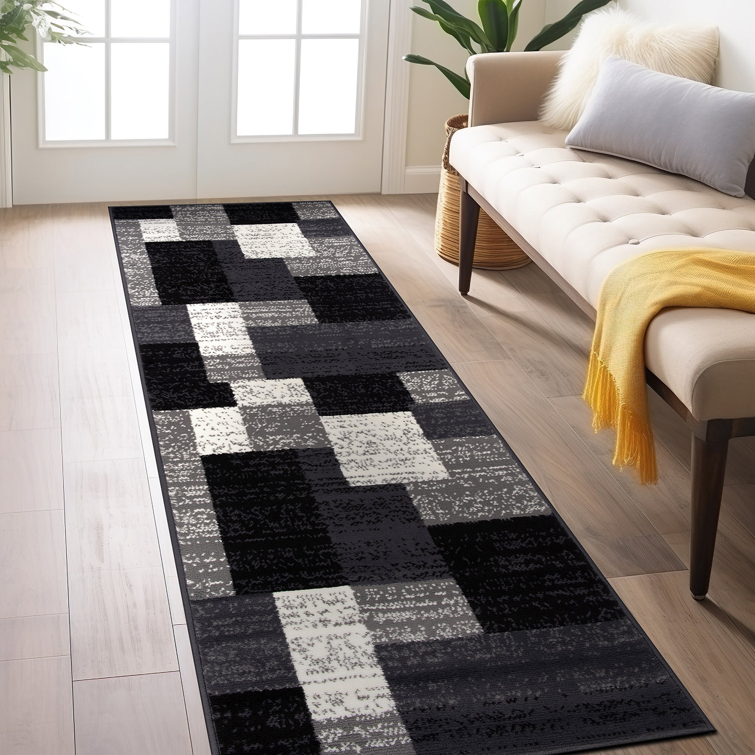 World Rug Gallery 3005GRAY2X7 2 x 7 (ft) Loomed Polypropylene Gray Rectangular Indoor Geometric Runner rug