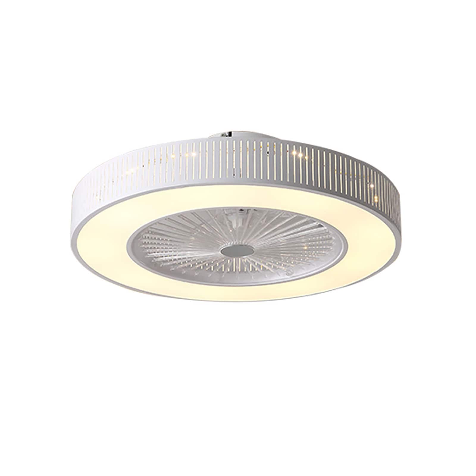 Oukaning HG-HCXLST-3486-US 21.65-in Color-Changing Integrated LED Flush Mount White Stripe Decor 3-Speed with ABS Blades Bladeless Ceiling Fan With Light and Remote ( 5 -Blade )
