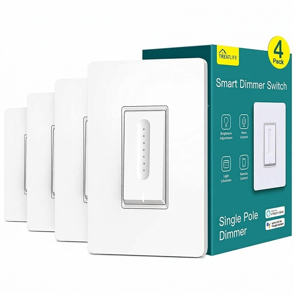 Misopily  Smart Dimmer Switch 4 Pack Single Pole WiFi Light Dimmer Works with Alexa Google Neutral Wire Required for LED CFL Incandescent 2.4GHz 4.14L x 1.73W x 1.34D