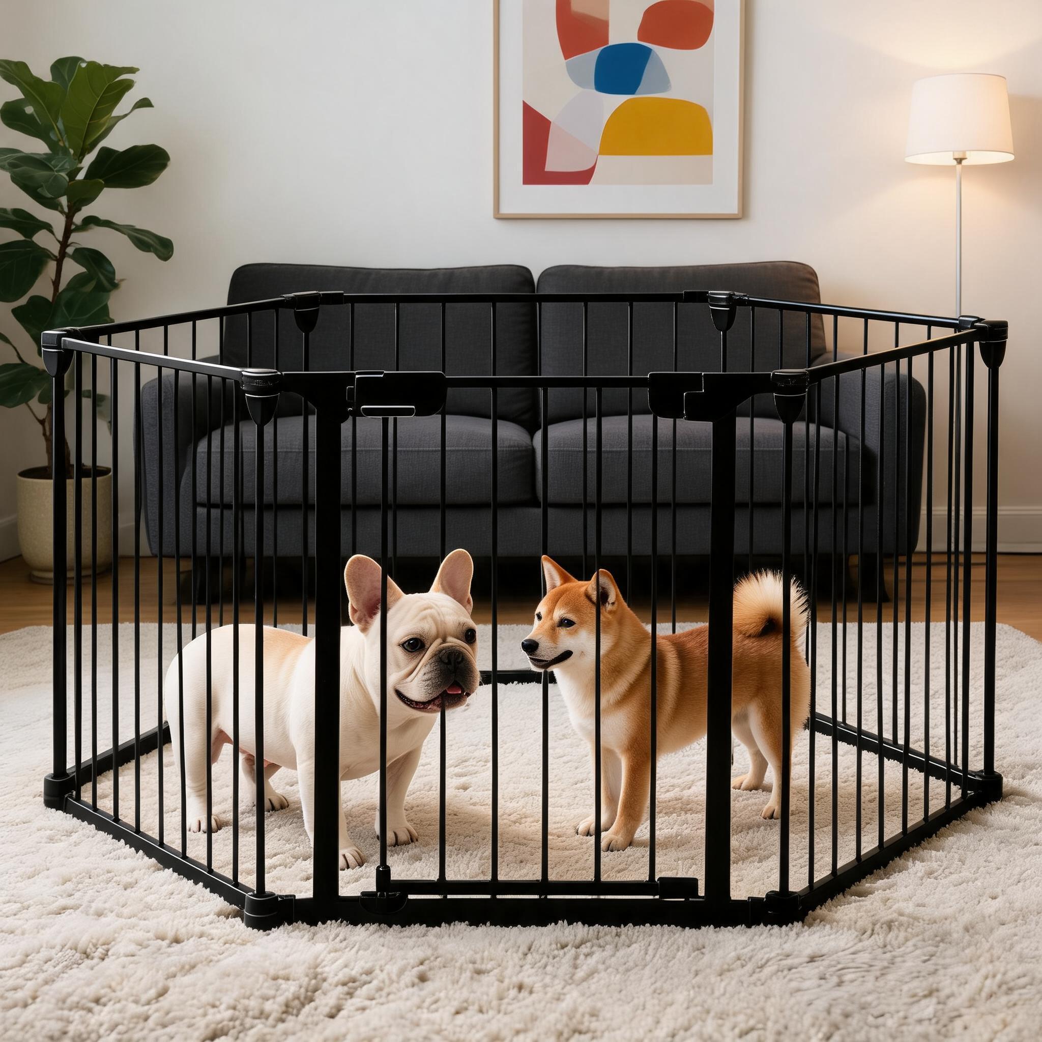 DEXSO 6 Panel Black Metal Pet Playpen 150.6 Inch Extra Wide Indoor Gate