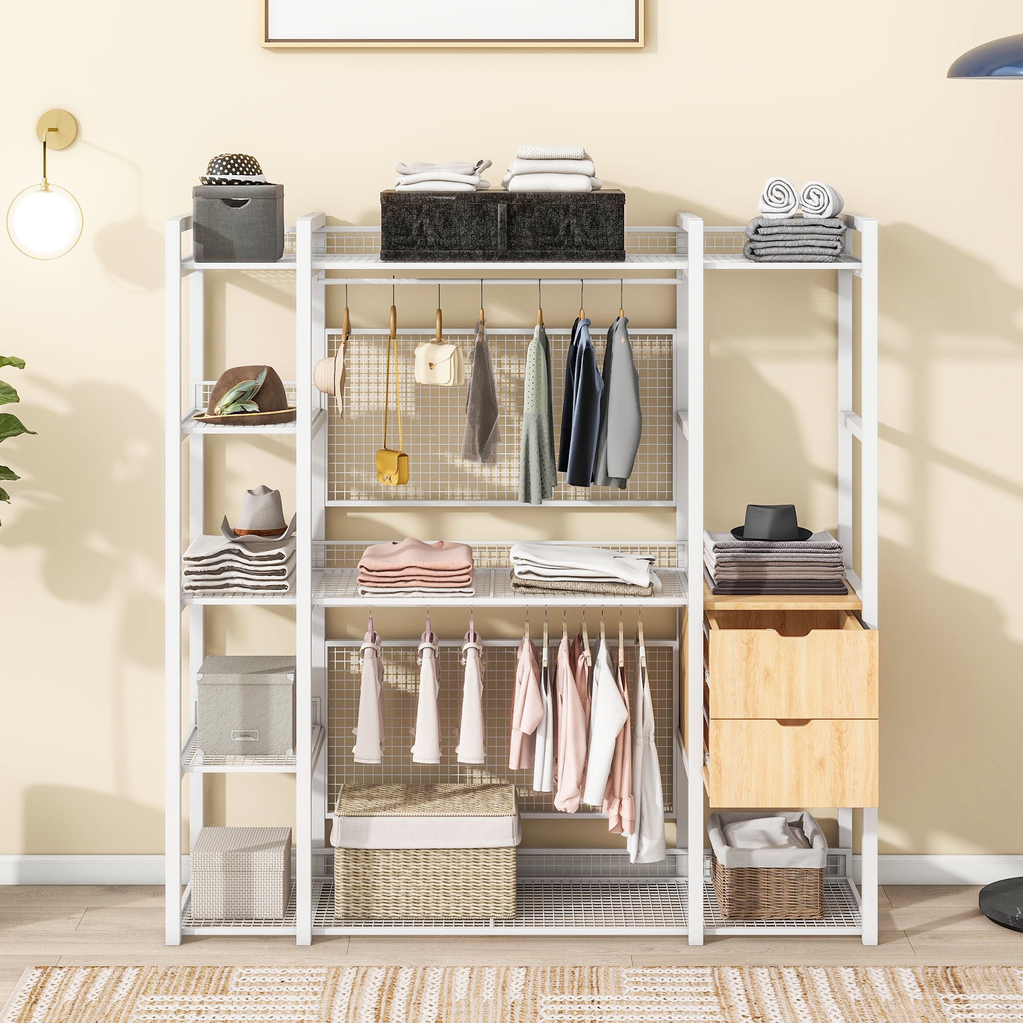 ModernLuxe L3P-SF000087AAK OpenStyle Wardrobe with Hanging Rails Shelves and Drawers White