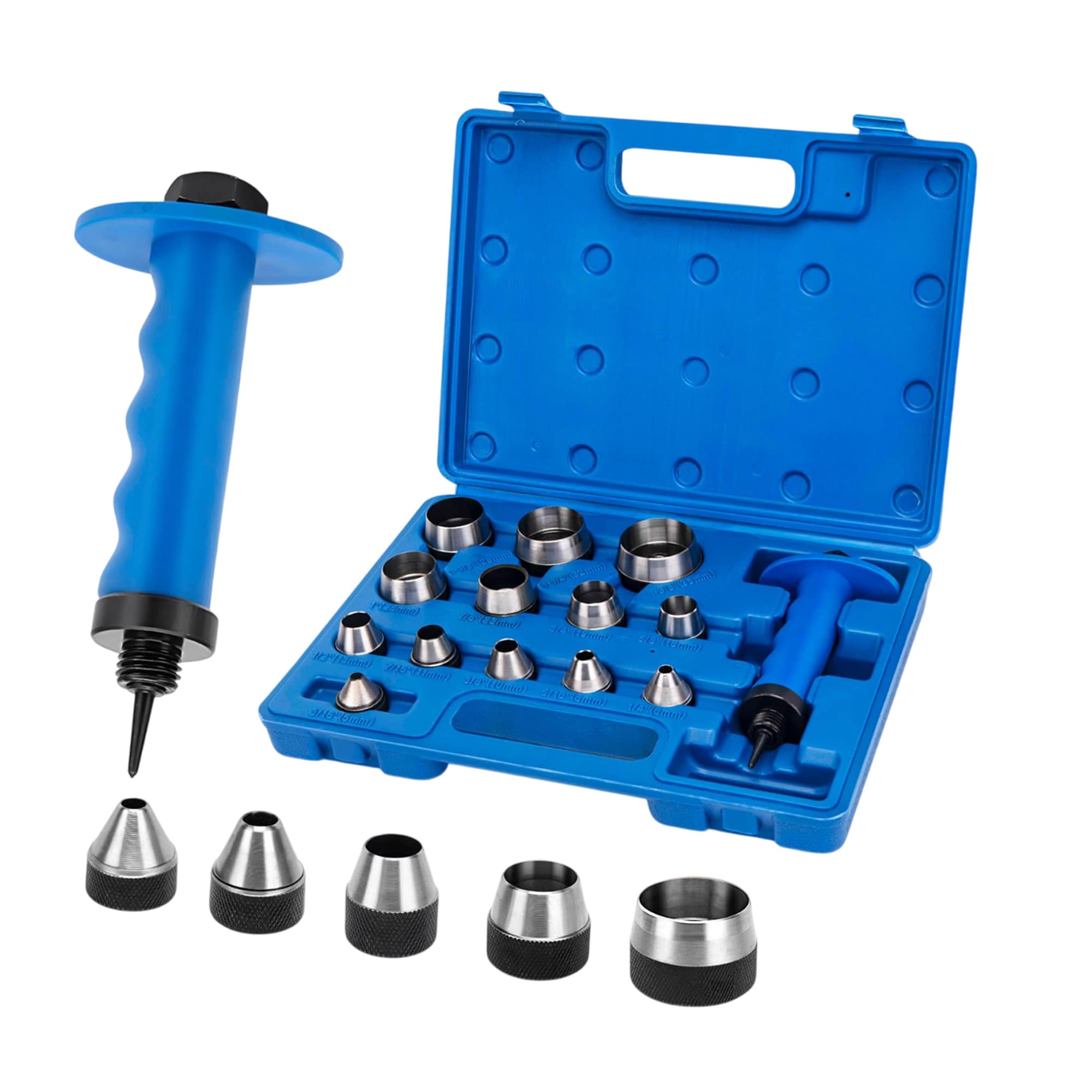 Etokfoks  14 Piece Hollow Punch Kit with Pin Point Punch Shaft Hole Cutter Set for Gasket Rubber Leather 3 16 1 3 8in
