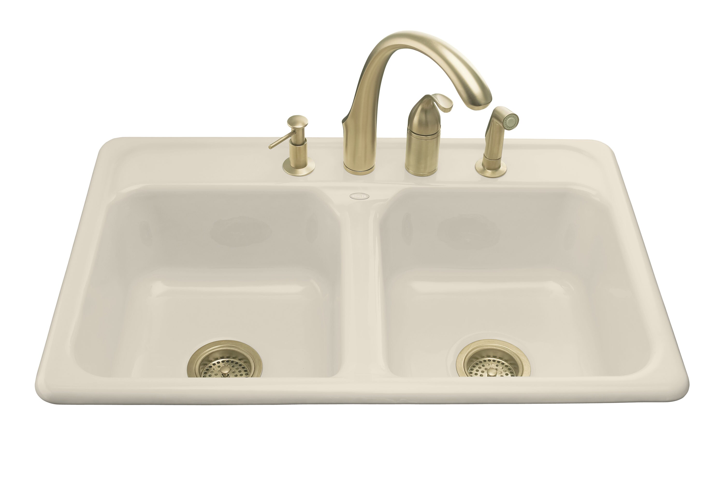 KOHLER Delafield Drop In 33 In X 22 In Almond Double Equal Bowl 4 Hole   00393969 