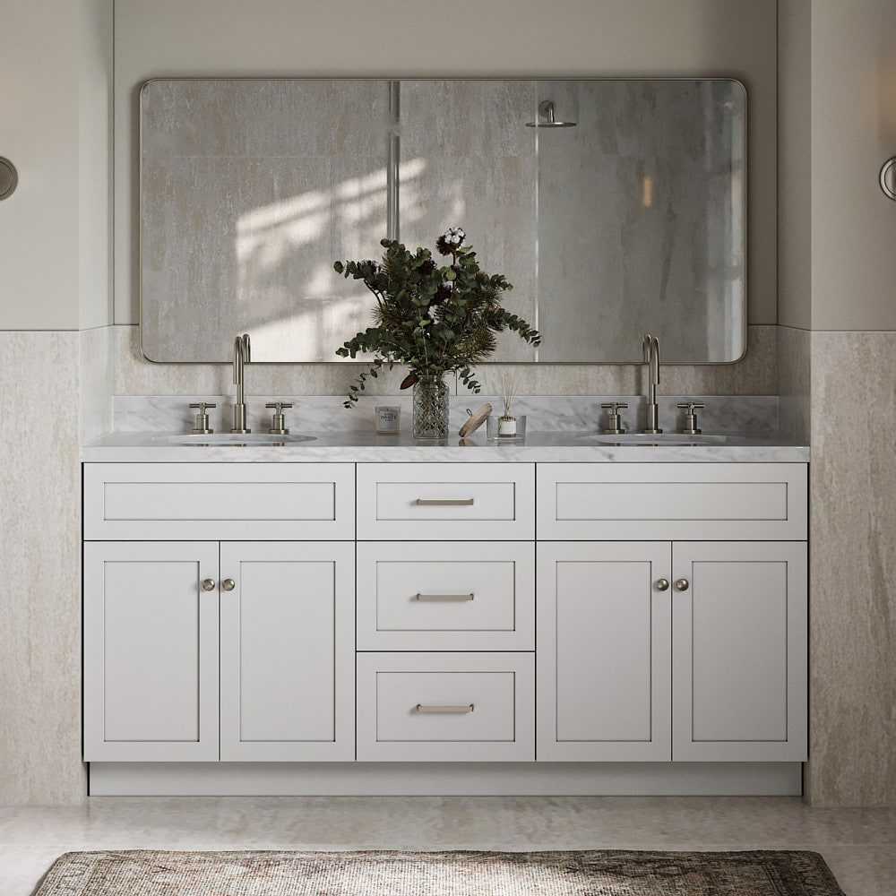 ARIEL F073DCWOVOWHT Hamlet 72-in White Undermount Double sink Bathroom Vanity with Carrara White Marble Marble Top