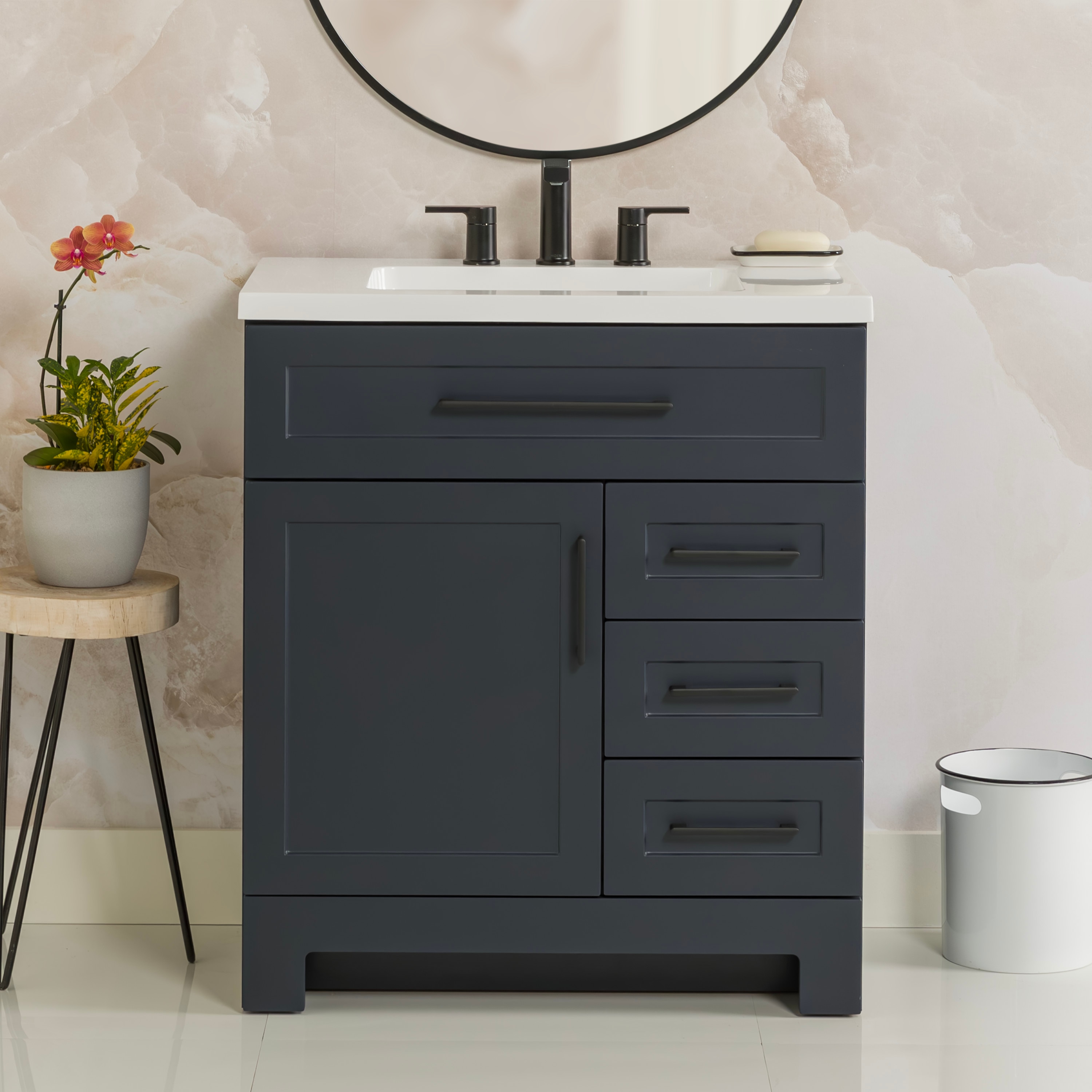 Style Selections CU30P2-DB Cauley 30-in Deep Blue Single sink Bathroom Vanity with White Cultured marble Top