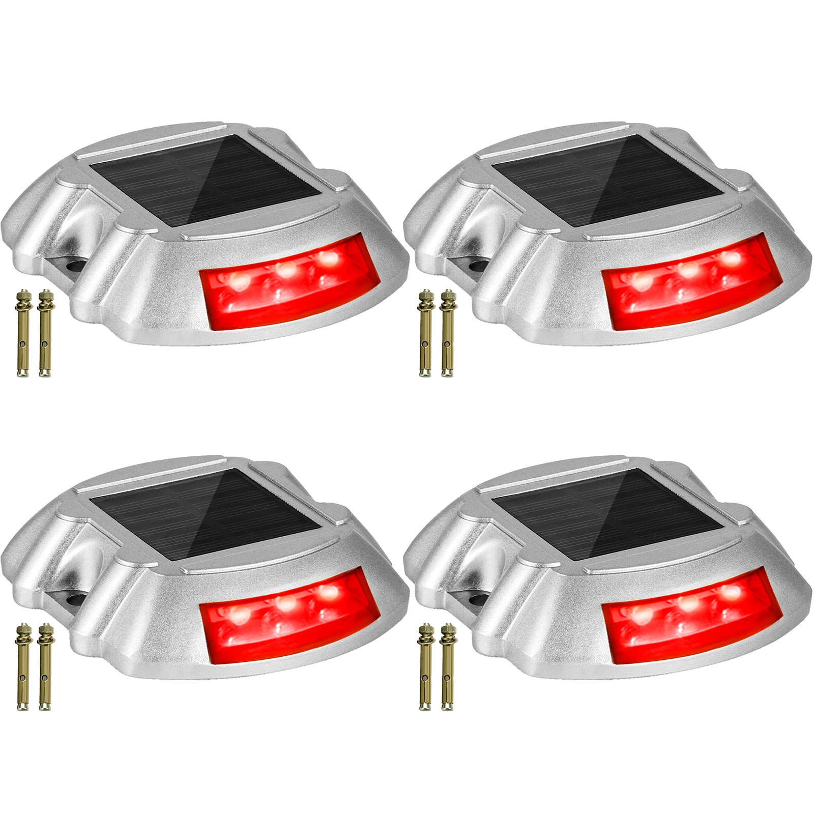 GIVIMO 4-Pack Red LED Solar Driveway Lights IP68 Submerged Seal Wireless Die Cast Aluminum Hazard Marker for Fire Pit Pool Edge Drop Off Step Lip