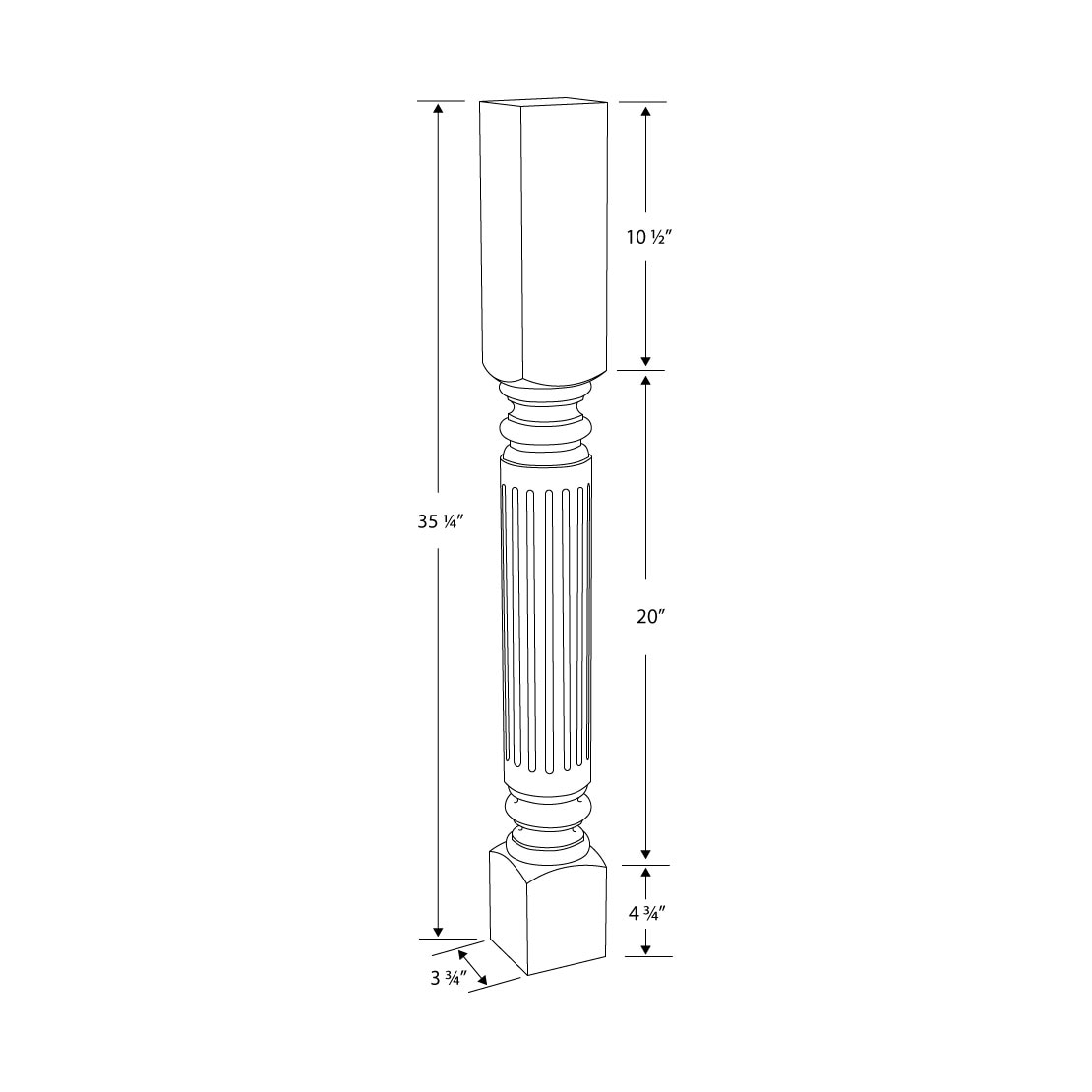 Elegant 35" Unfinished Solid Hardwood Fluted Kitchen Island Support Leg