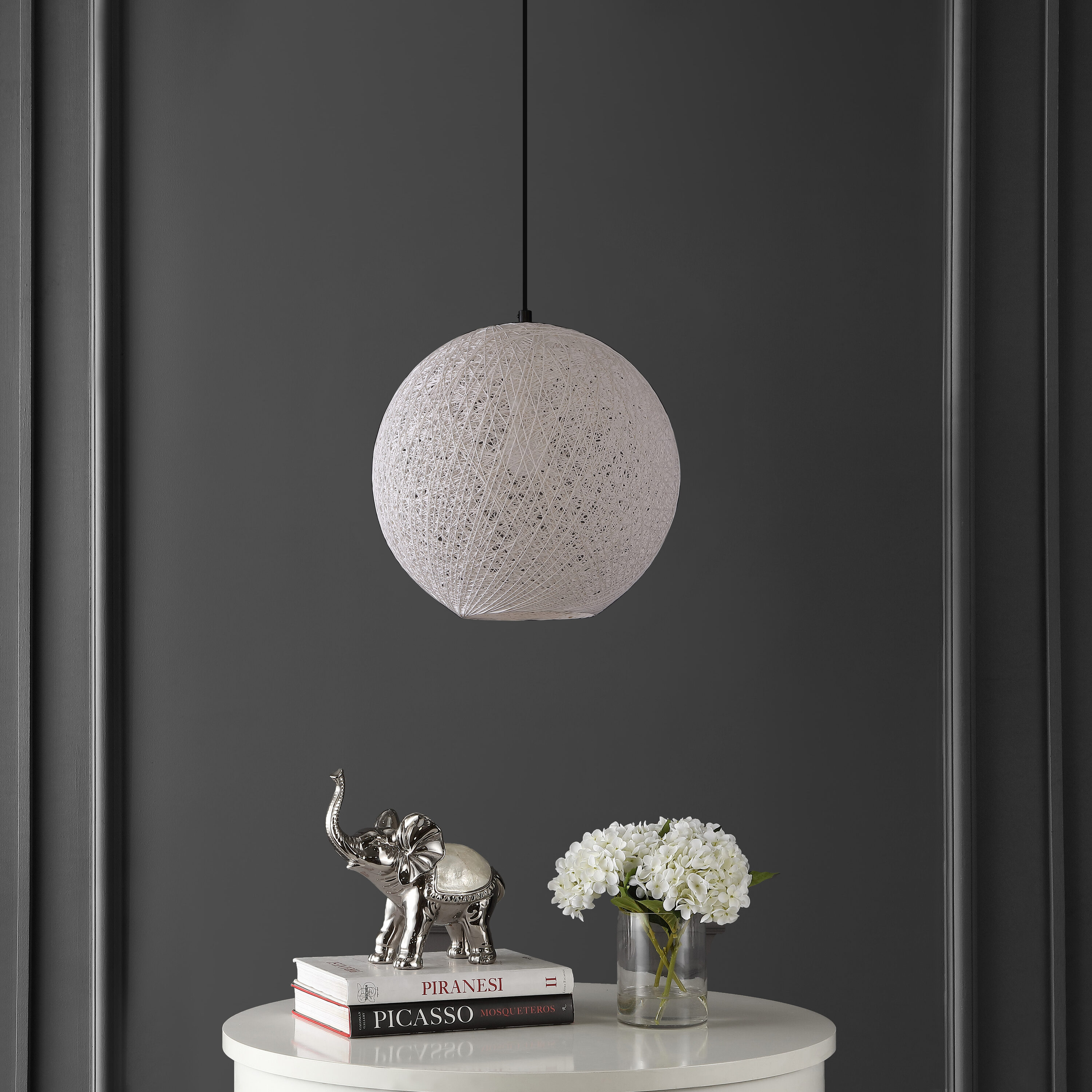 White Bohemian Woven Globe LED Pendant Light