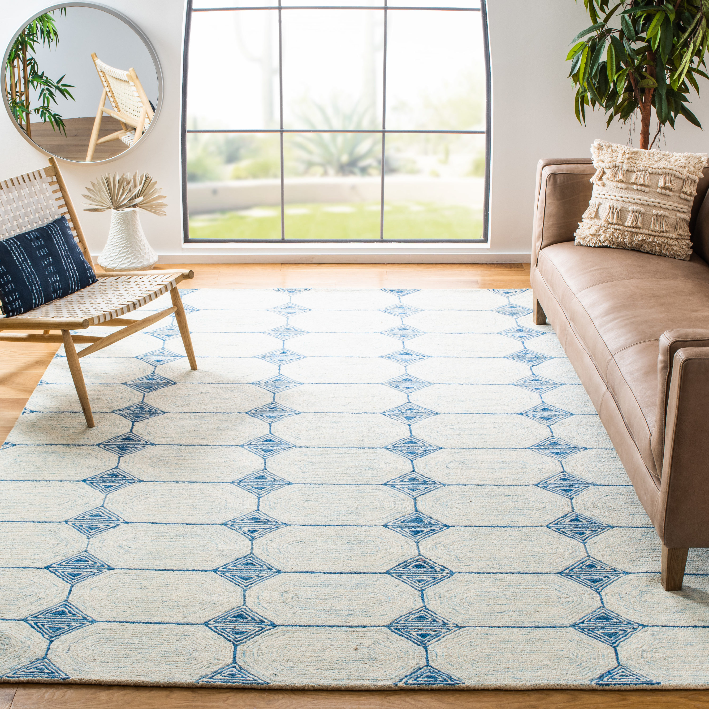 Ivory Abstract Wool Hand-Tufted Square Rug, 6' x 6'