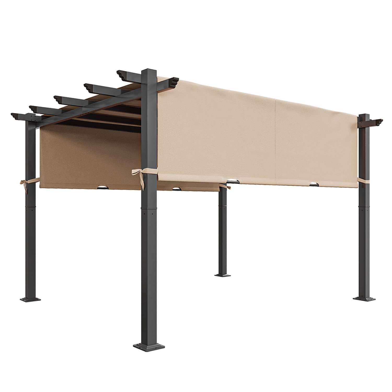 AOXUN PA401BR02-LS Pergola 10-ft W x 12-ft L x 7-ft 3-in H Brown Metal Freestanding Pergola with Canopy
