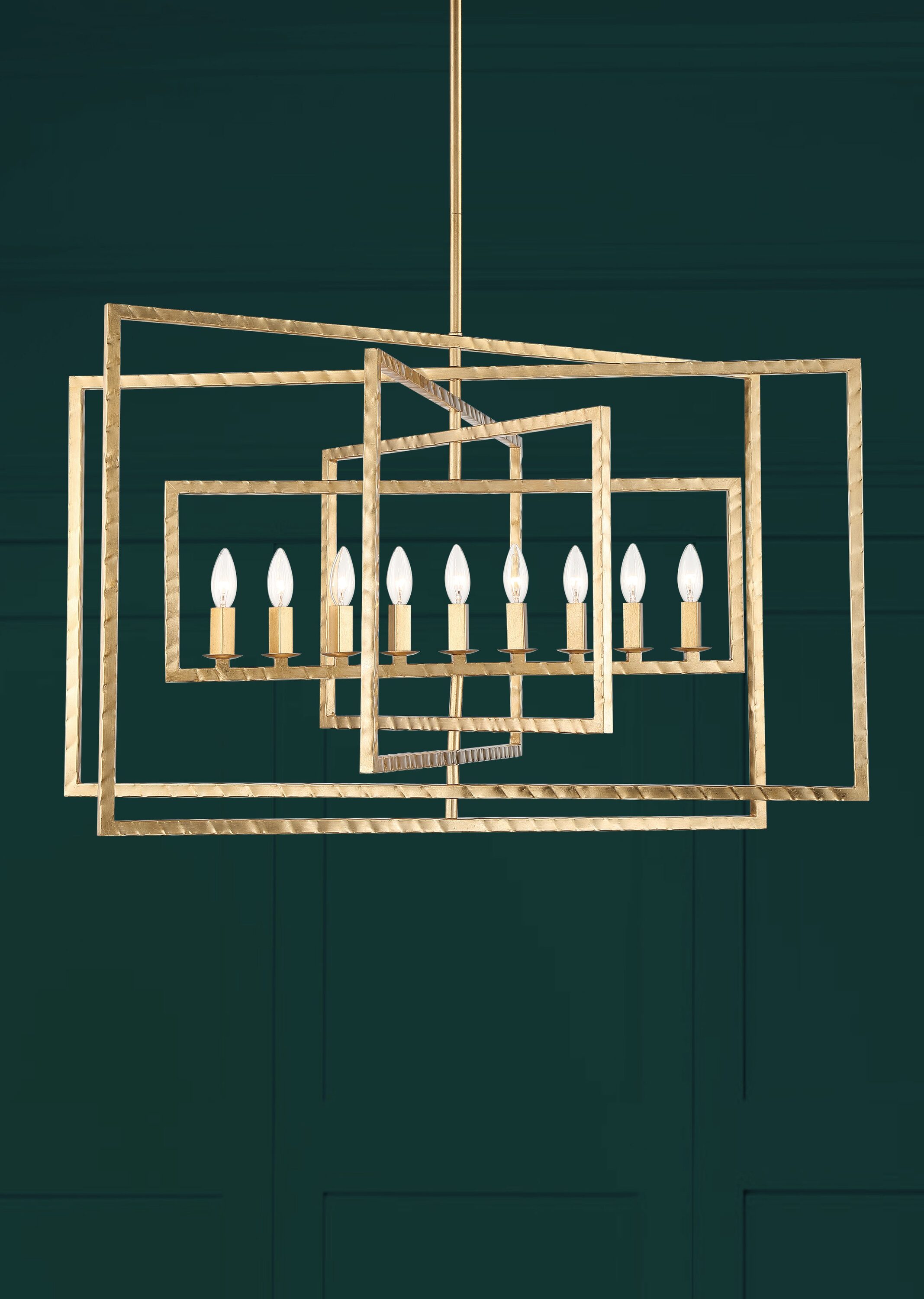 Raw Steel Crystal 9-Light Chandelier with Iron Rectangles
