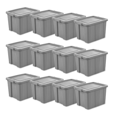 Sterilite 18 Gal Latching Tuff1 Storage Tote, Stackable Bin with Latch Lid,  Plastic Container to Organize Garage, Basement, Gray Base and Lid, 12-Pack