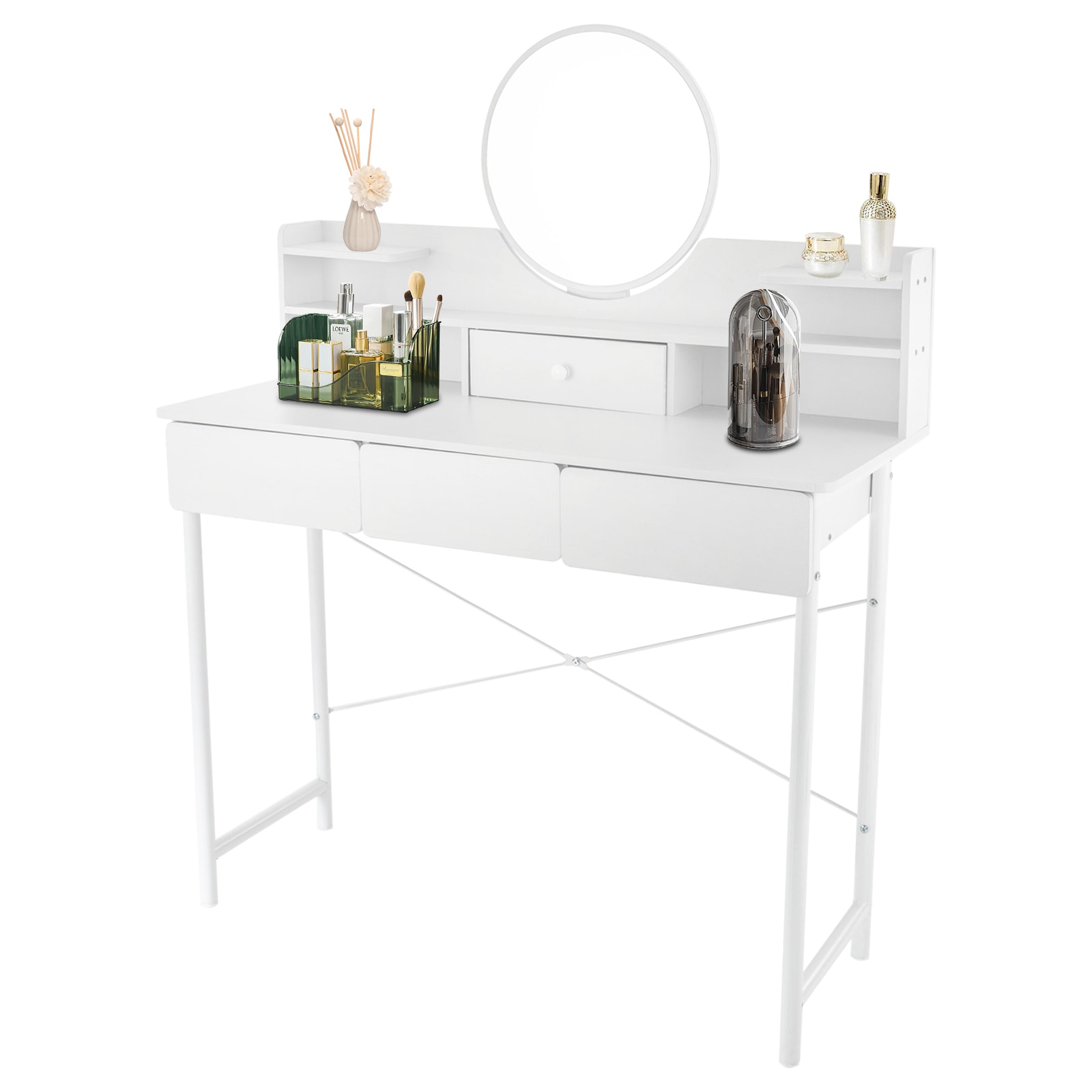 CNCEST JJ9WXIP3WDLYF 39.4-in White with 3-drawer Makeup Vanity